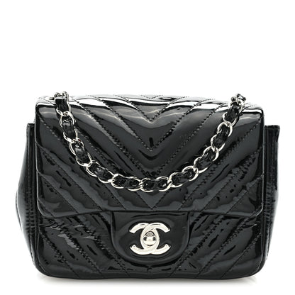 Chanel Patent Calfskin Chevron Quilted Mini Square Flap Black 1 of 10