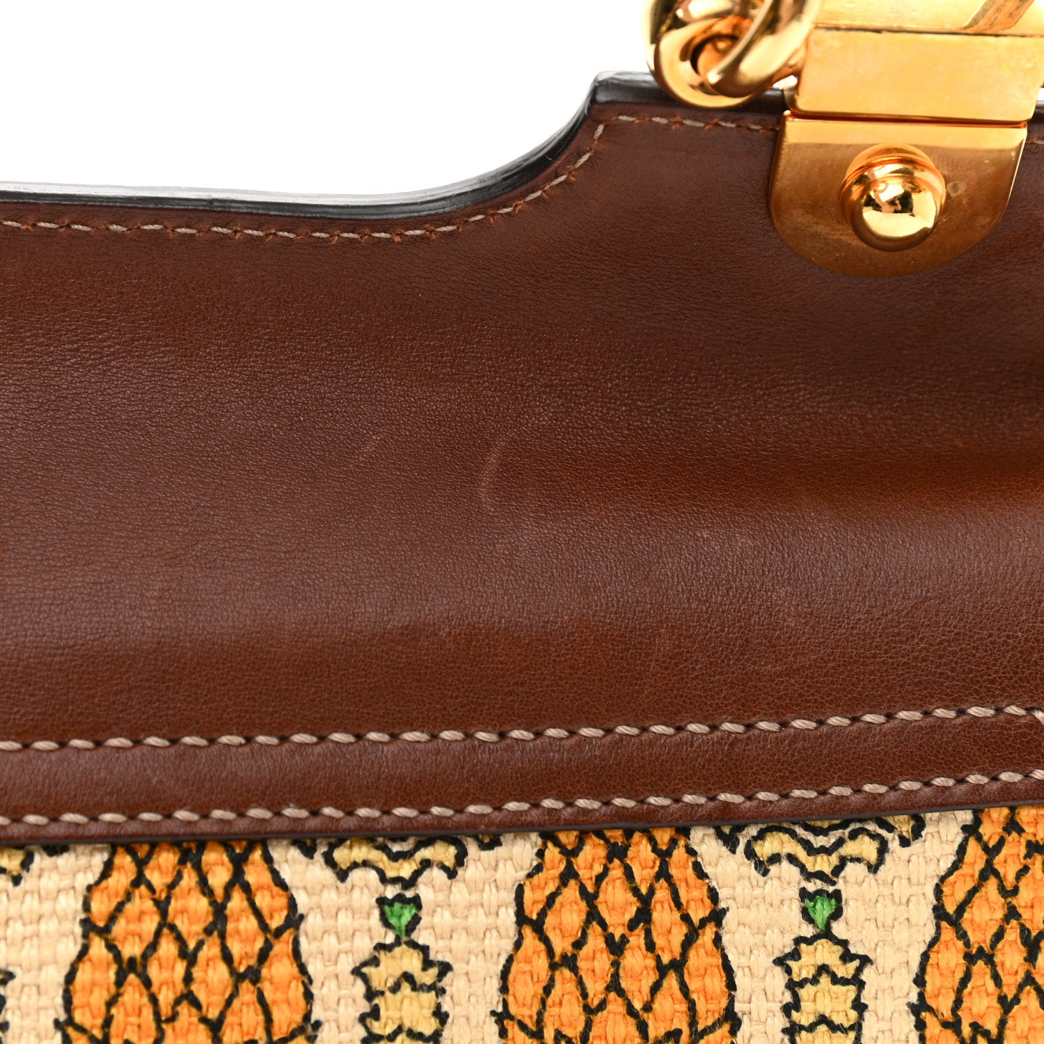 Gucci Canvas Pigna Print Peggy Bamboo Top Handle Bag Brown 11 of 16