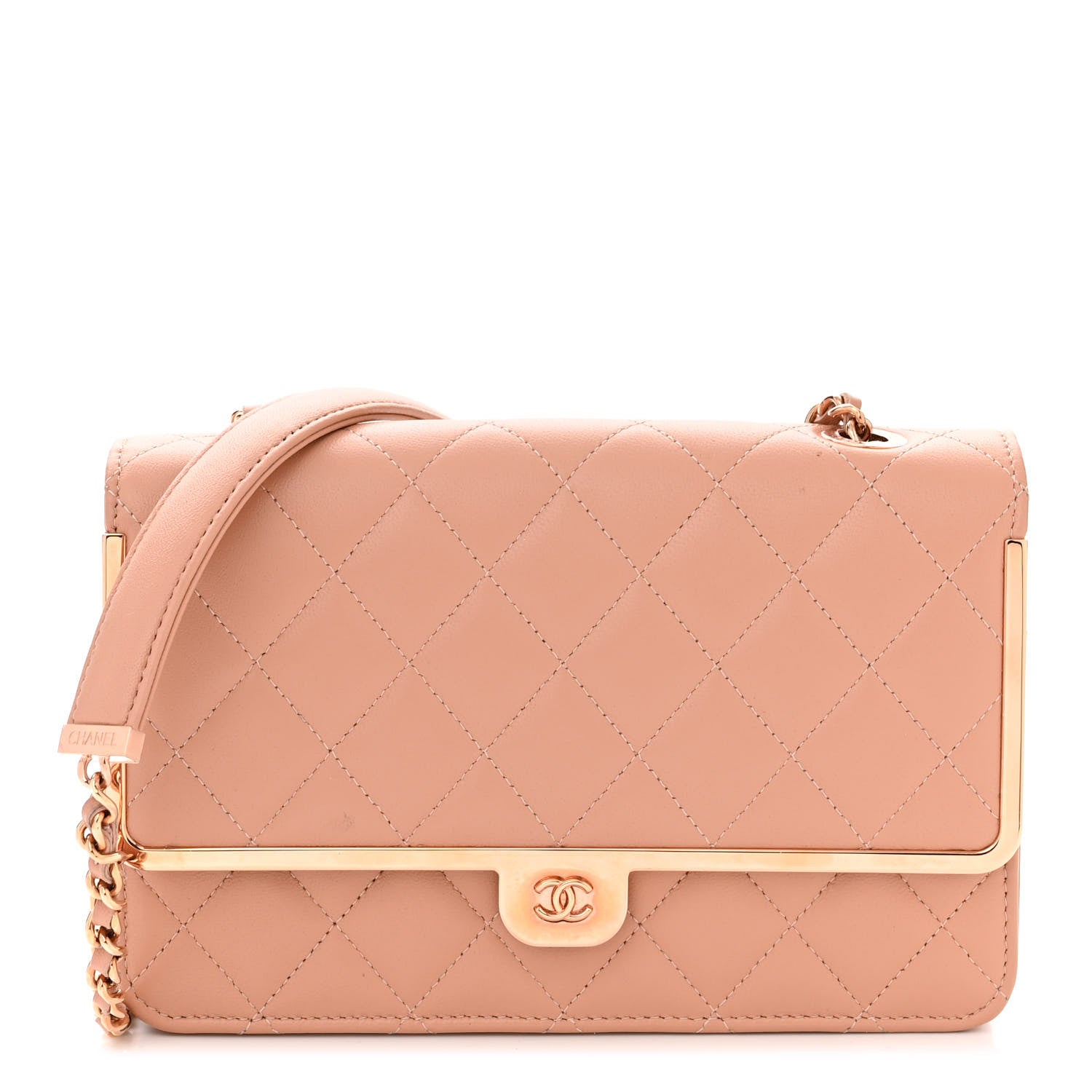 Chanel Lambskin Metal Quilted Wallet On Chain WOC Beige 1 of 12