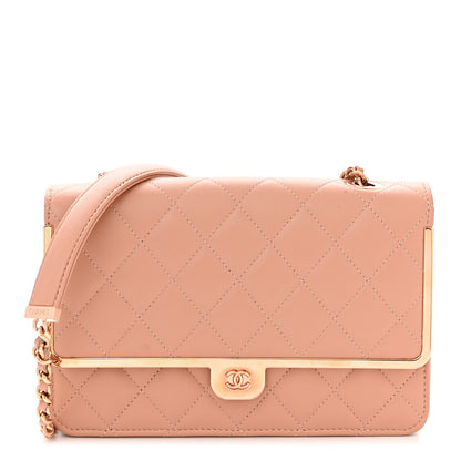 Chanel Lambskin Metal Quilted Wallet On Chain WOC Beige 1 of 12