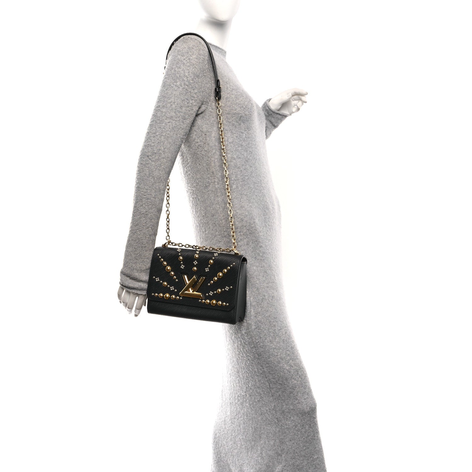 Louis Vuitton Epi Studded Sol Twist Shoulder Bag MM Black 1867384