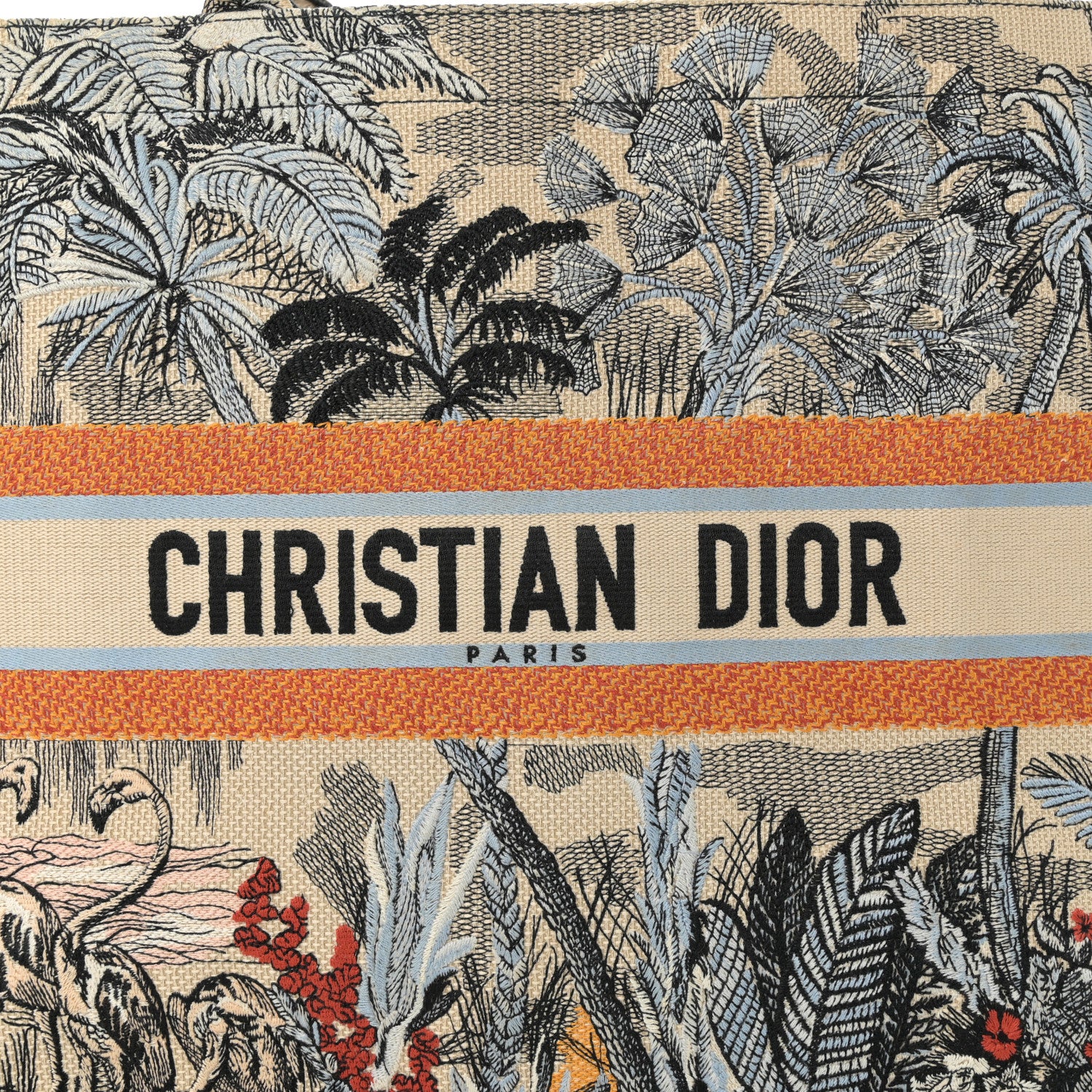 Christian Dior Canvas Embroidered Toile De Jouy Tropicalia Large Book Tote Denim Blue 8 of 11