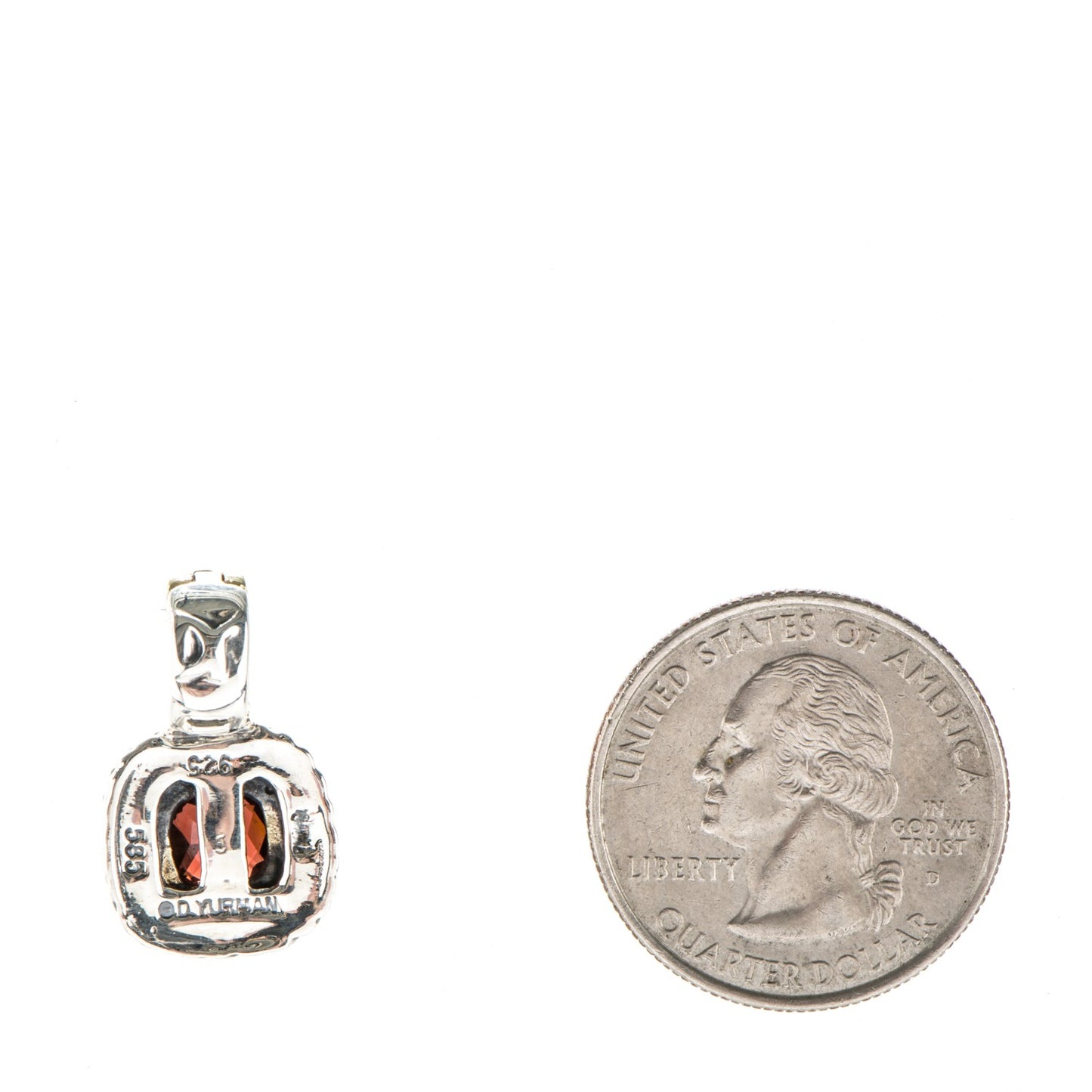 Sterling Silver 14K Yellow Gold Garnet 7mm Albion Enhancer Pendant