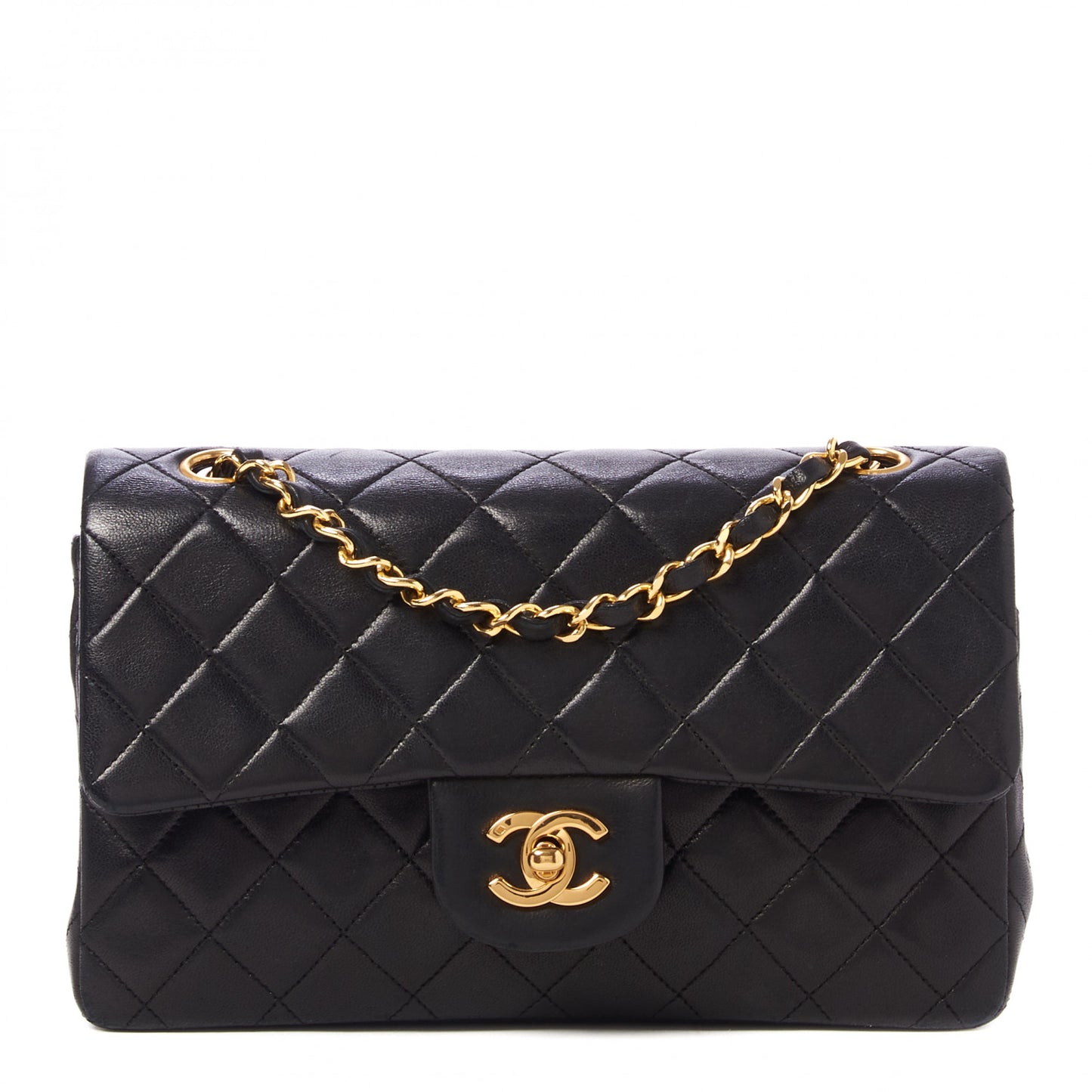 Lambskin Quilted Small Double Flap Black