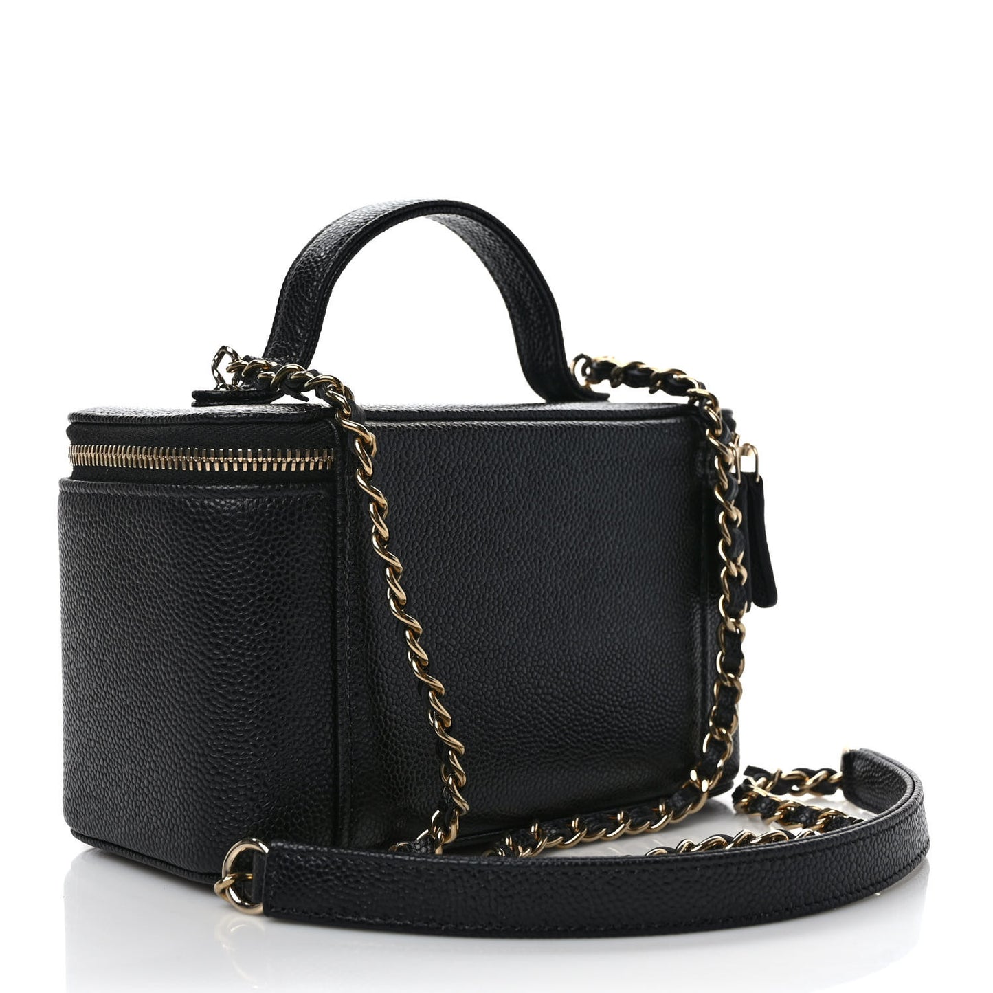 Caviar Quilted Top Handle Pocket Vanity Case Black