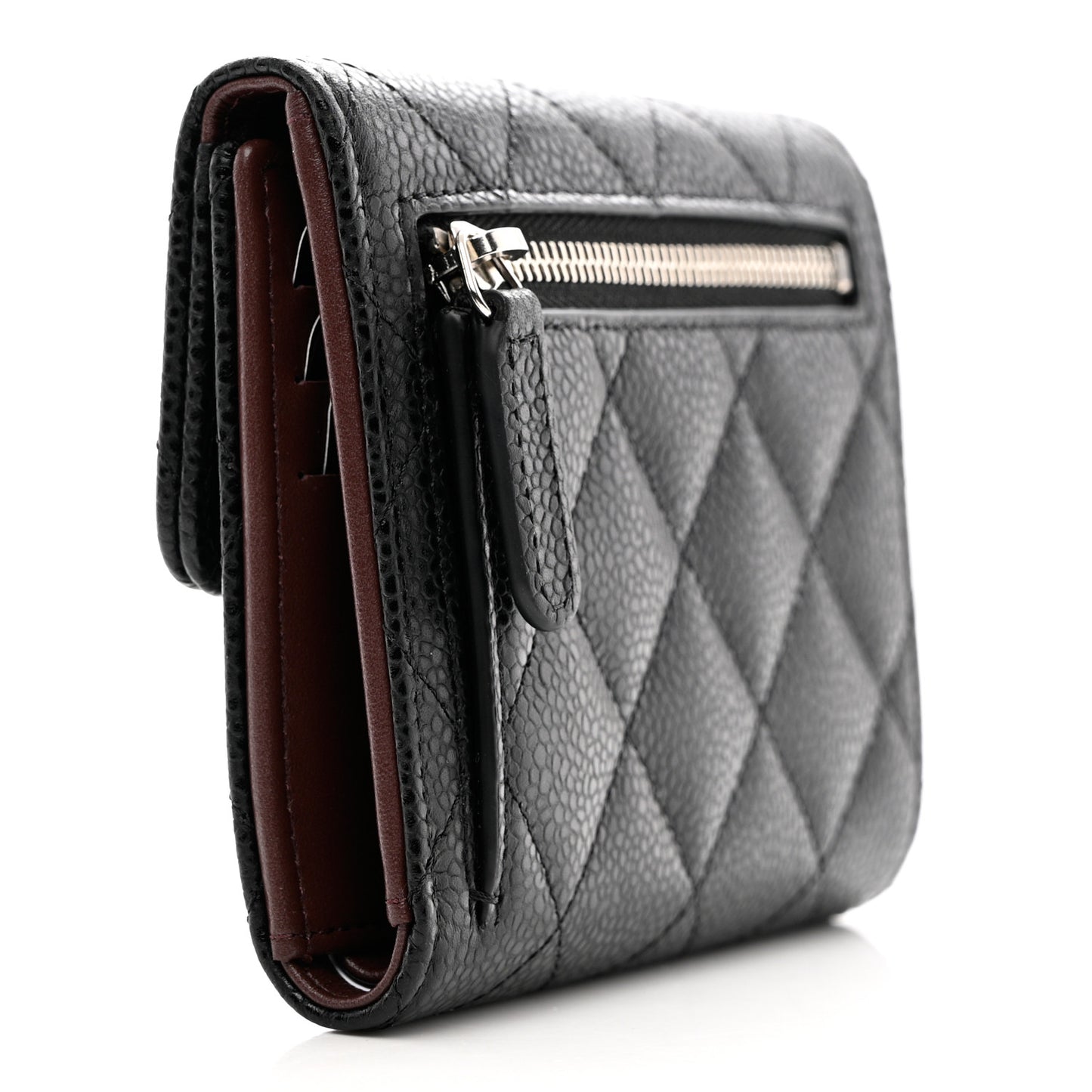 Caviar Quilted Compact Flap Wallet Black