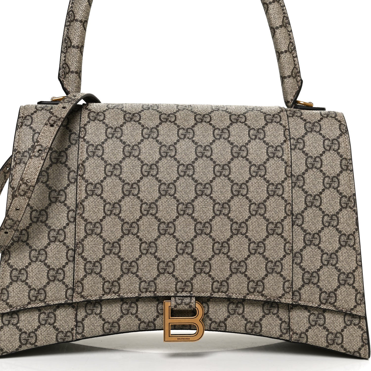 Balenciaga X GUCCI GG Supreme Monogram Medium Hourglass Top Handle Bag Beige Ebony 9 of 14