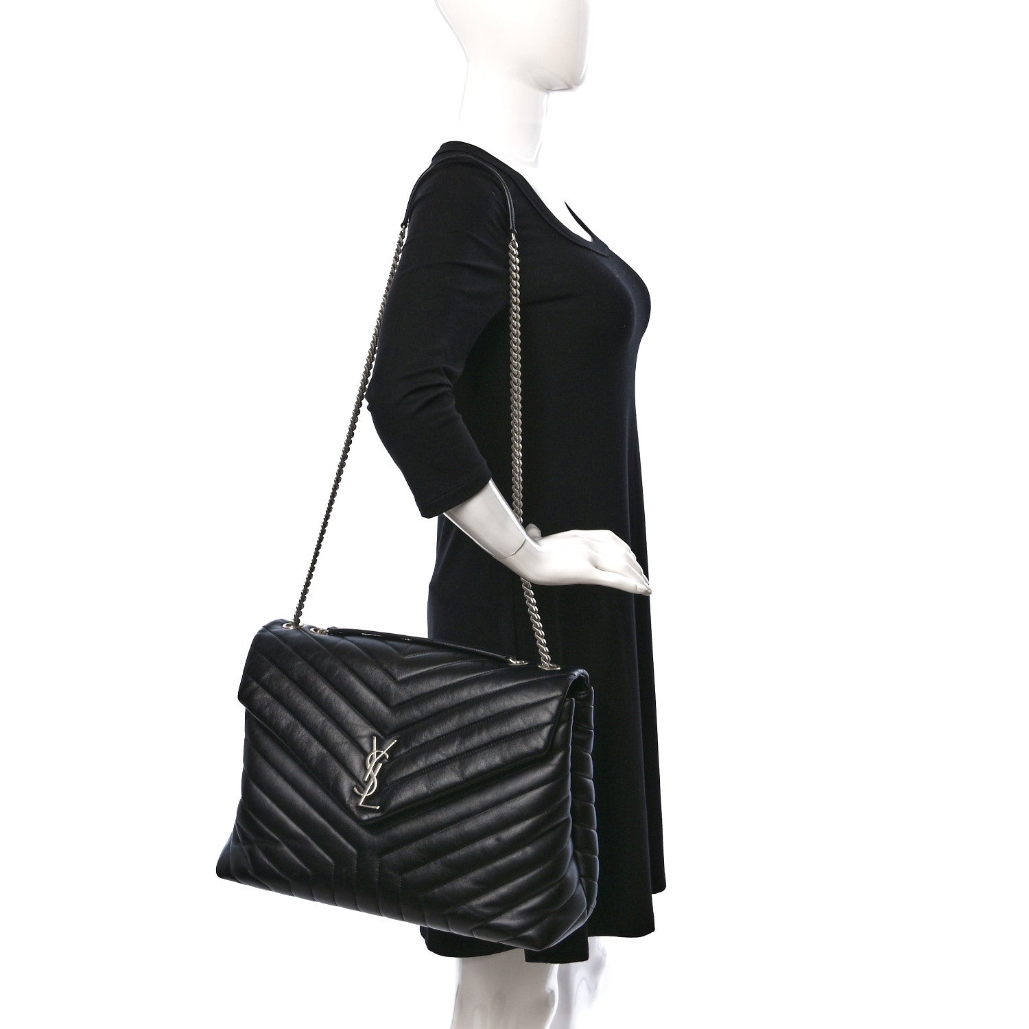 Saint Laurent Calfskin Y Quilted Monogram Large Loulou Chain Satchel Black 2 of 9