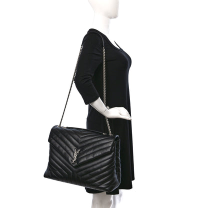 Saint Laurent Calfskin Y Quilted Monogram Large Loulou Chain Satchel Black 2 of 9