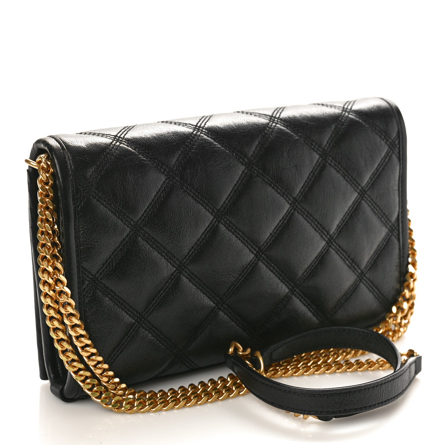 Saint Laurent Lambskin Diamond Quilted Becky Chain Wallet Black 3 of 10
