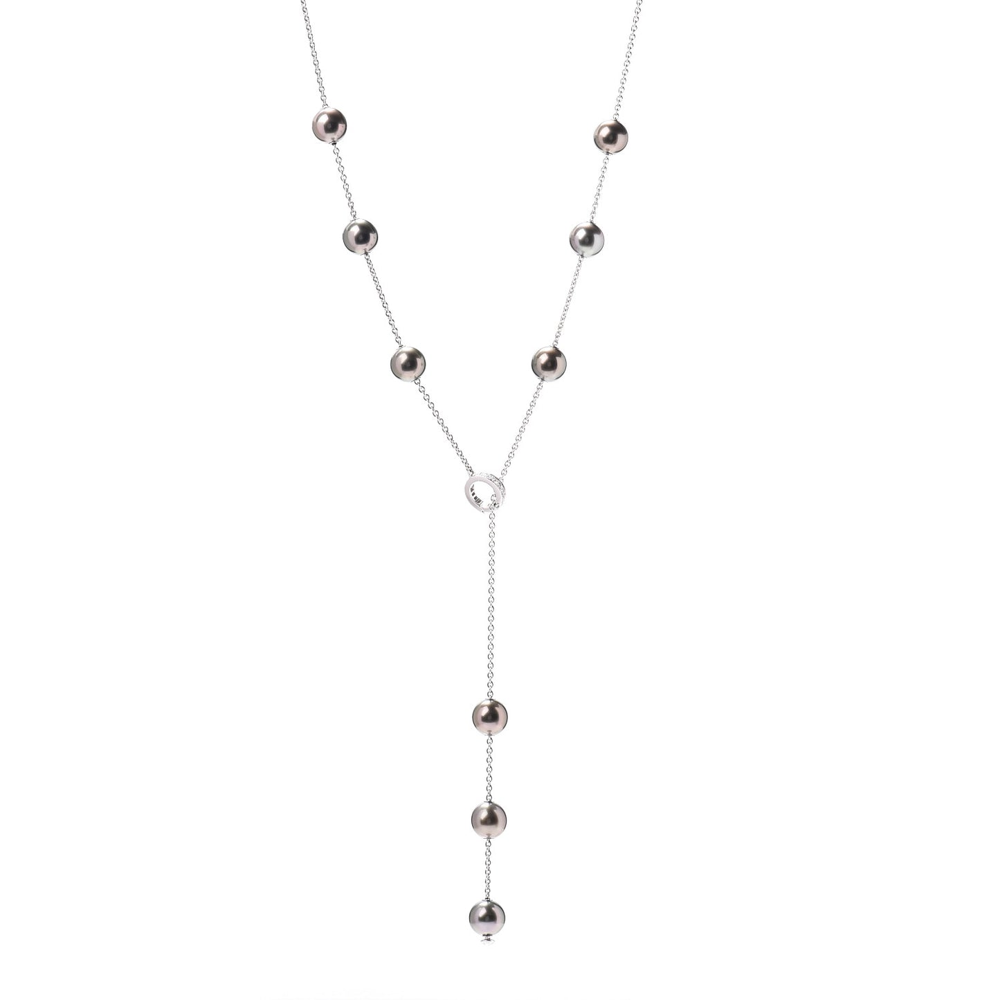 18K White Gold Diamond Grey South Sea Pearl 8mm Pearls In Motion Necklace