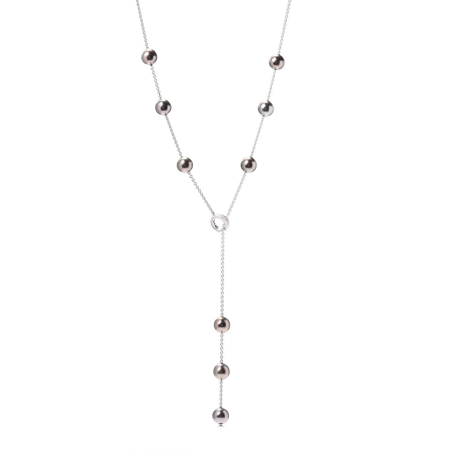 Mikimoto 18K White Gold Diamond Grey South Sea Pearl 8mm Pearls In Motion Necklace 1 of 4