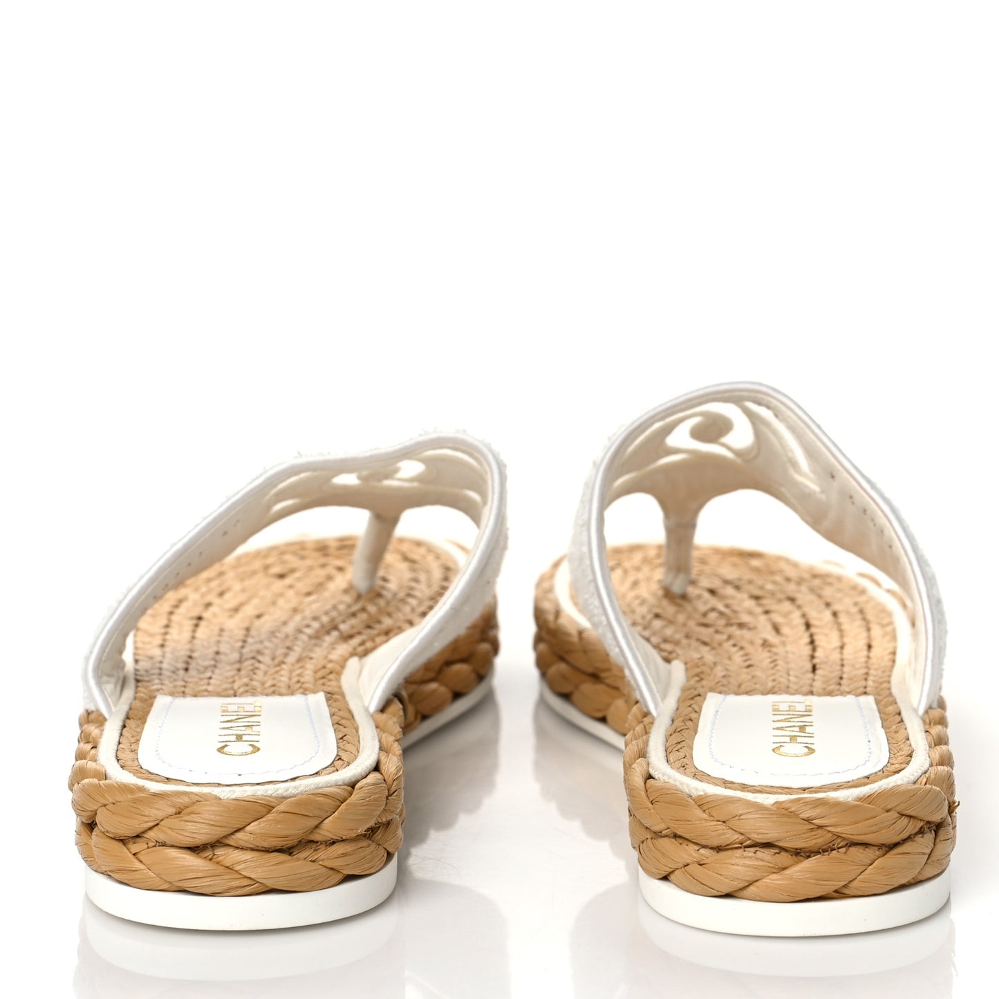 Terry Cloth Raffia CC Logo Thong Sandals 40.5 White