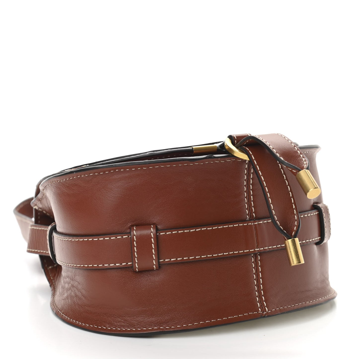 Nappa Shiny Calfskin Patchwork Small Marcie Round Crossbody Sepia Brown