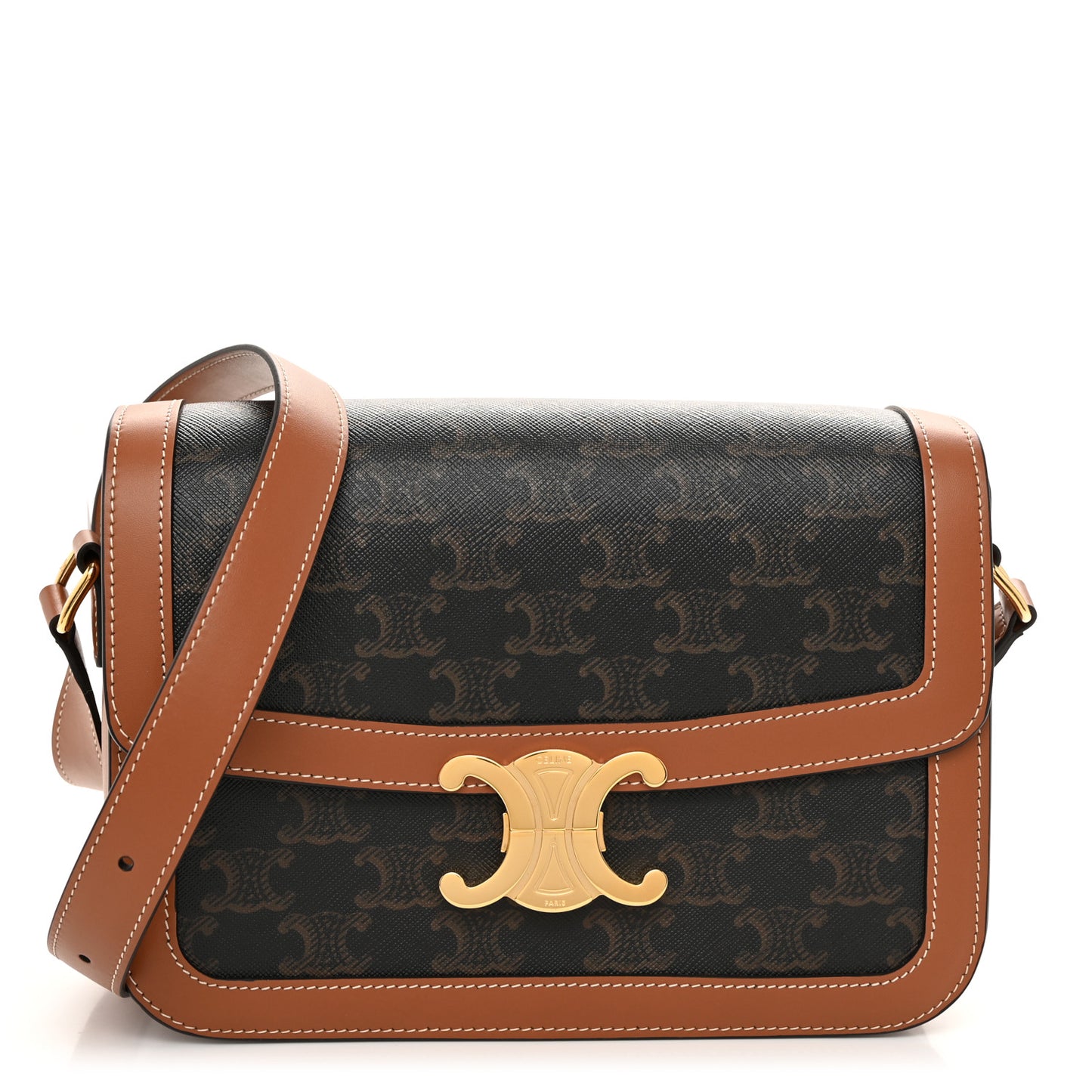 Triomphe Canvas Calfskin Medium Triomphe Bag Tan
