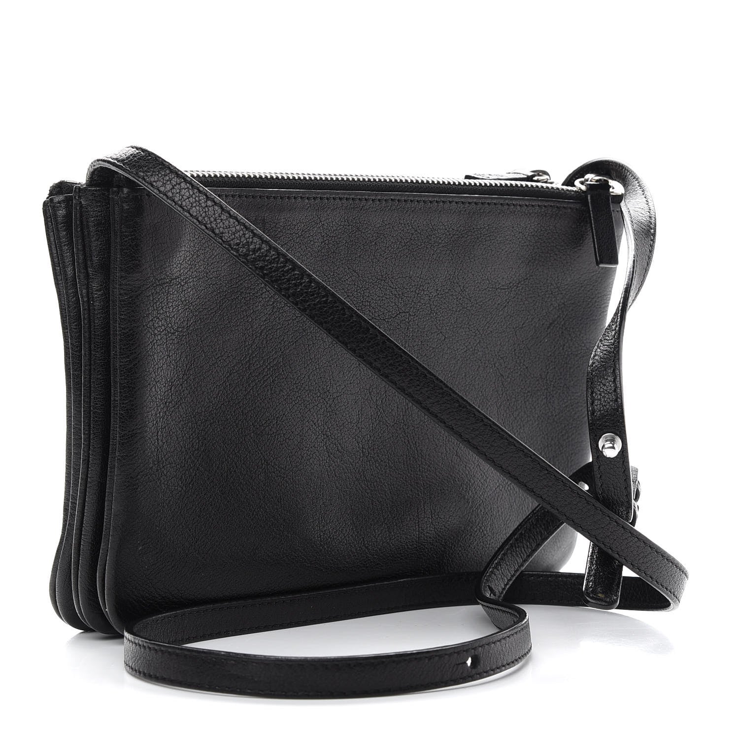 Celine Shiny Textured Calfskin Small Trio Crossbody Bag Black 3 of 10