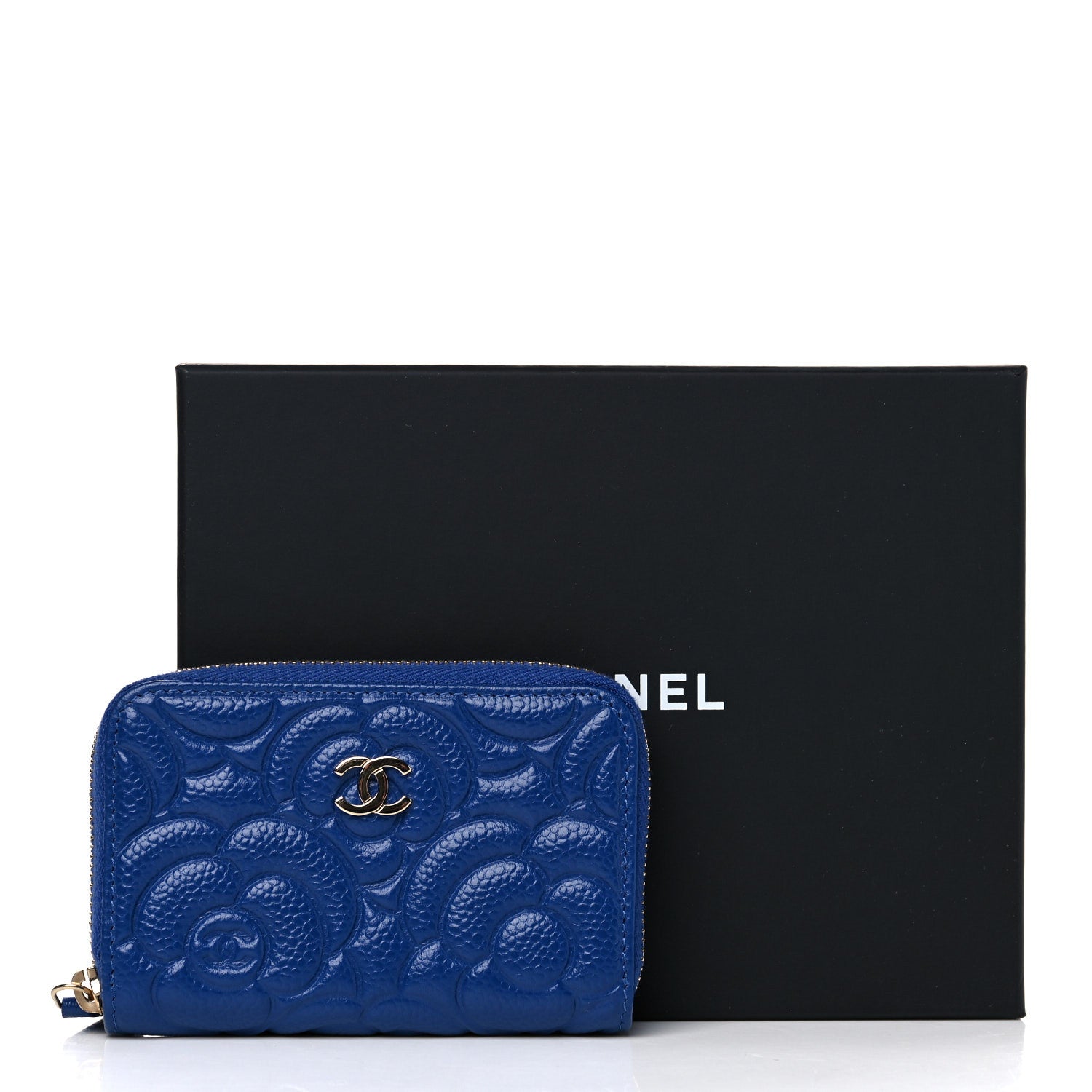 Chanel Caviar Camellia Embossed Zip Coin Purse Dark Blue 9 of 9