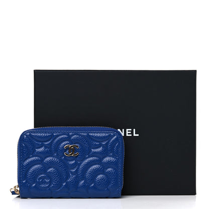 Chanel Caviar Camellia Embossed Zip Coin Purse Dark Blue 9 of 9