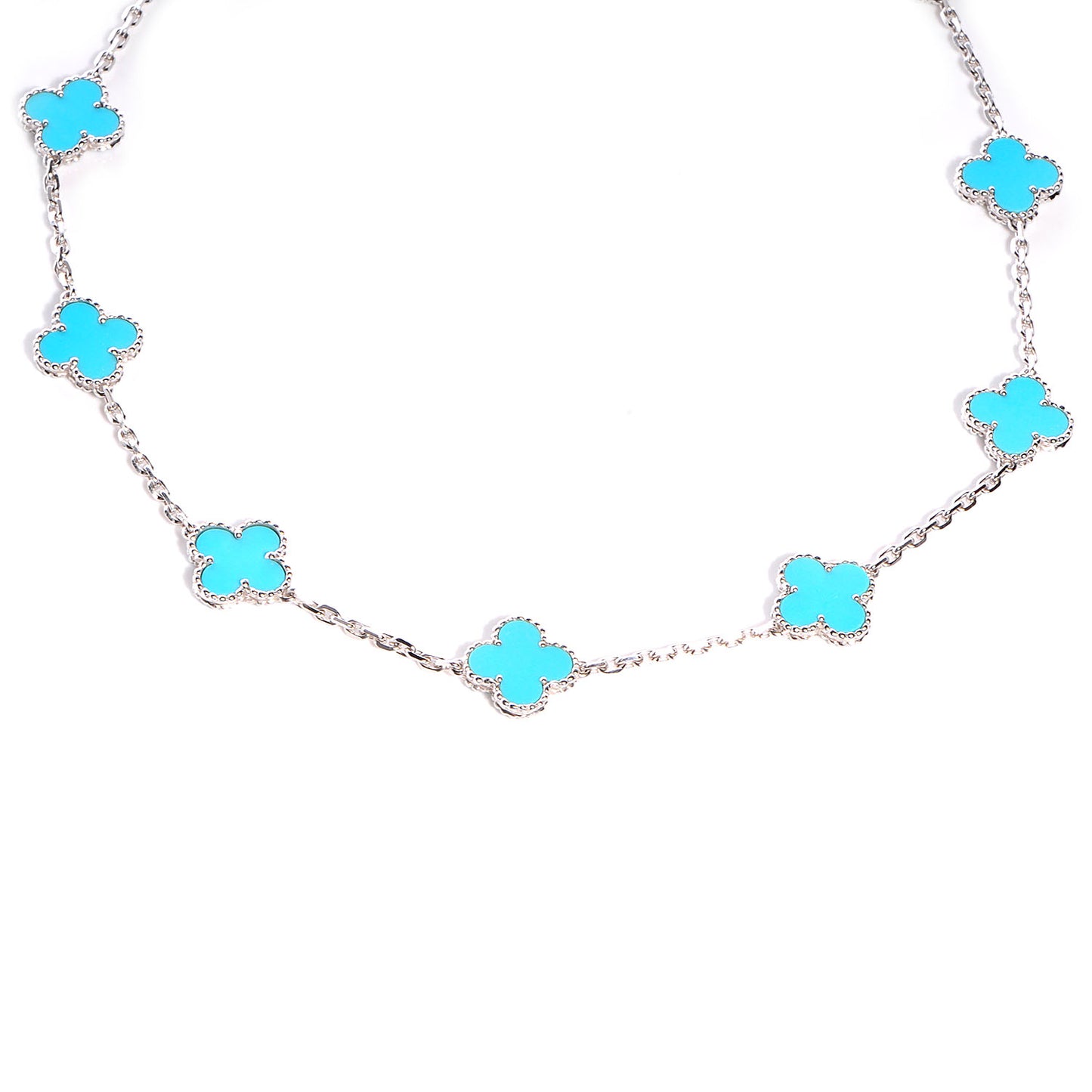 18K White Gold Turquoise 10 Motifs Vintage Alhambra Necklace