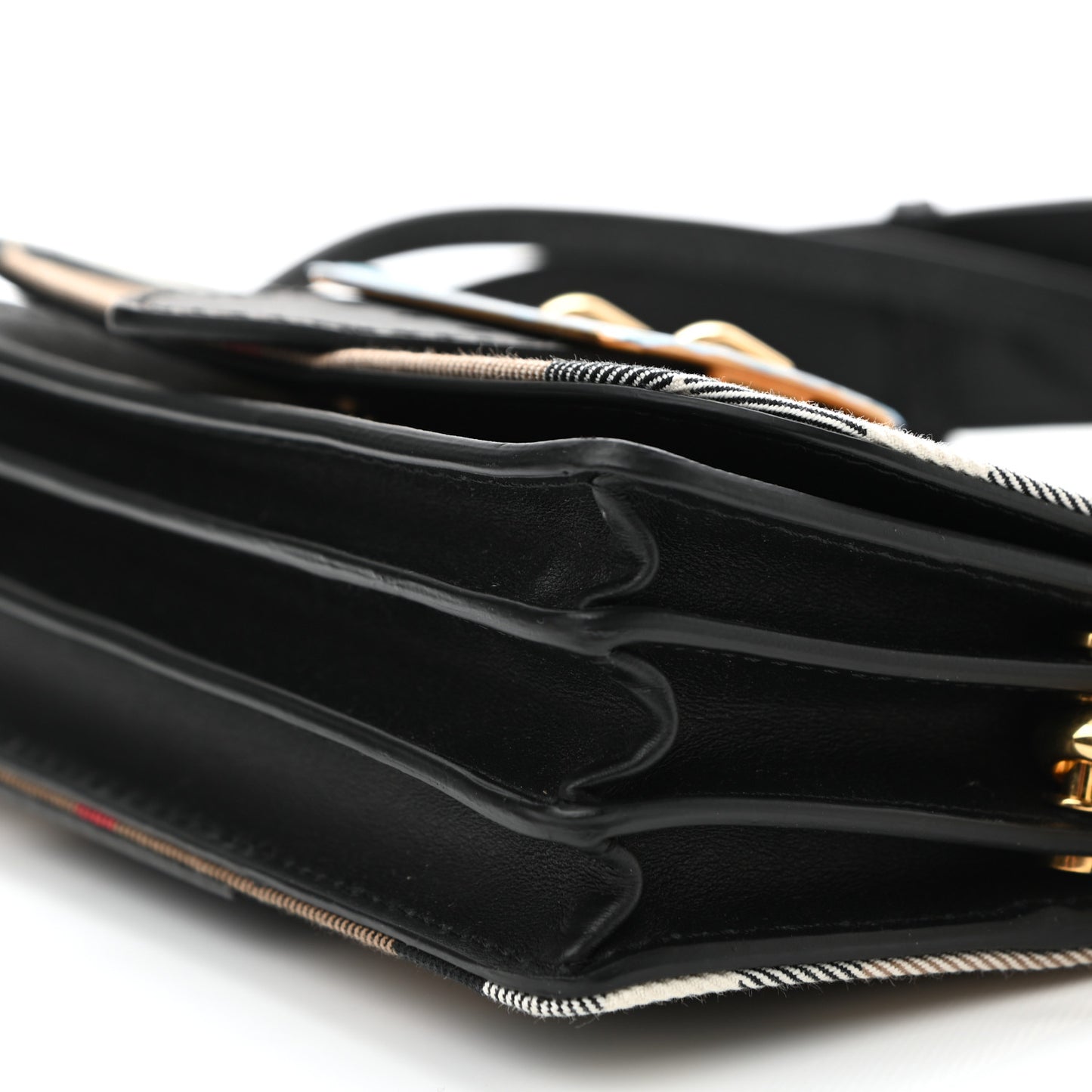 House Check Bridle Calfskin Small Madison Buckle Bag Black