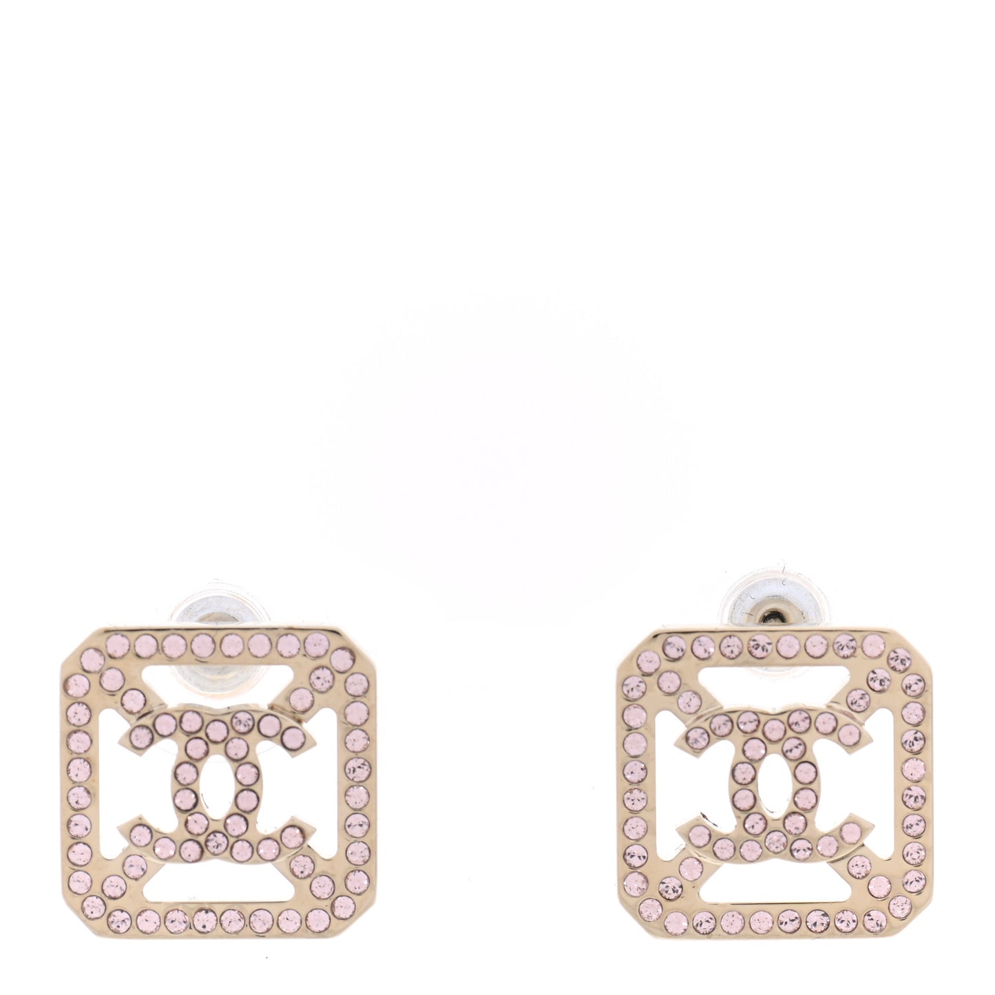 Crystal CC Square Earrings Gold Pink
