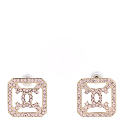 Chanel Crystal CC Square Earrings Gold Pink 1 of 5