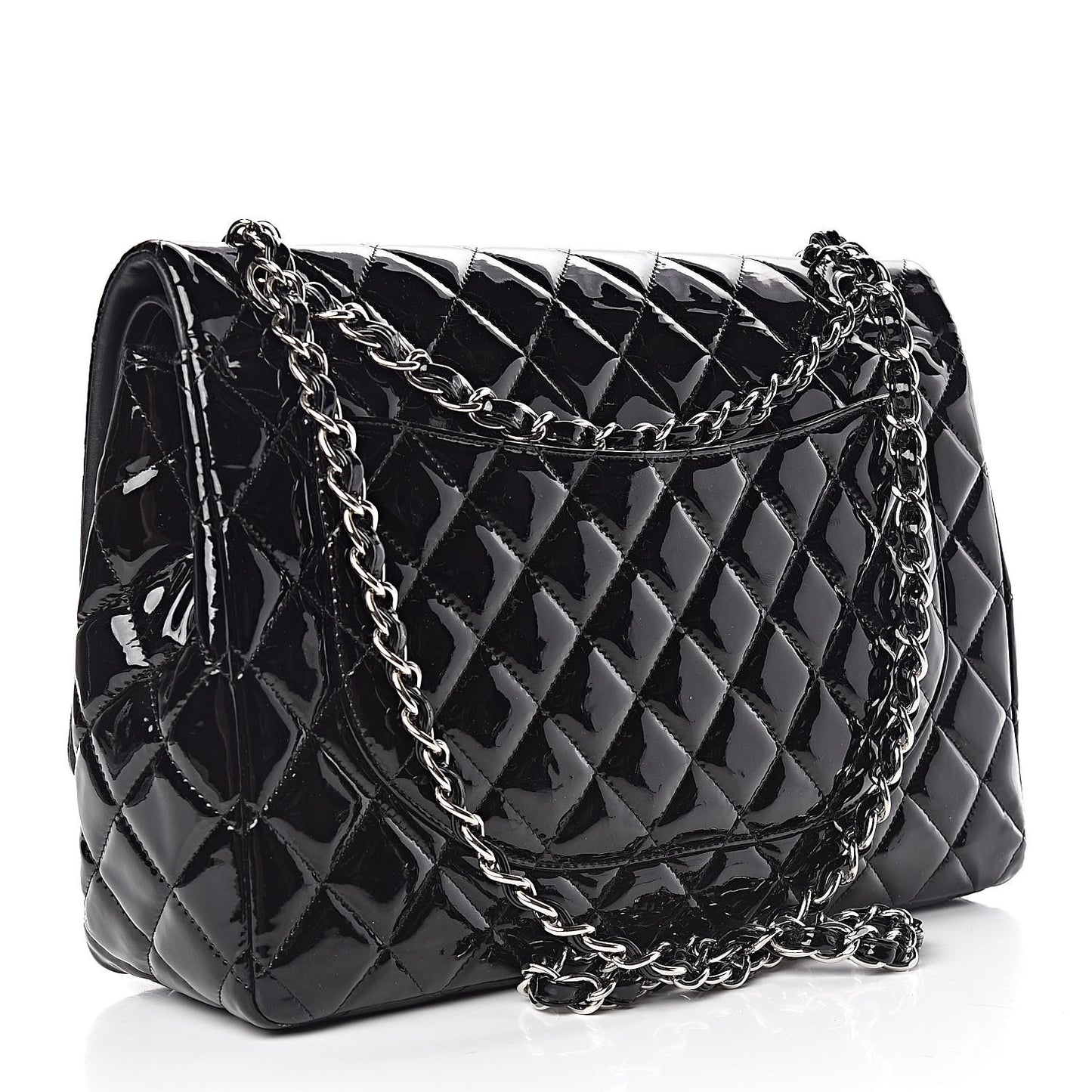 Patent Quilted Maxi Double Flap Black