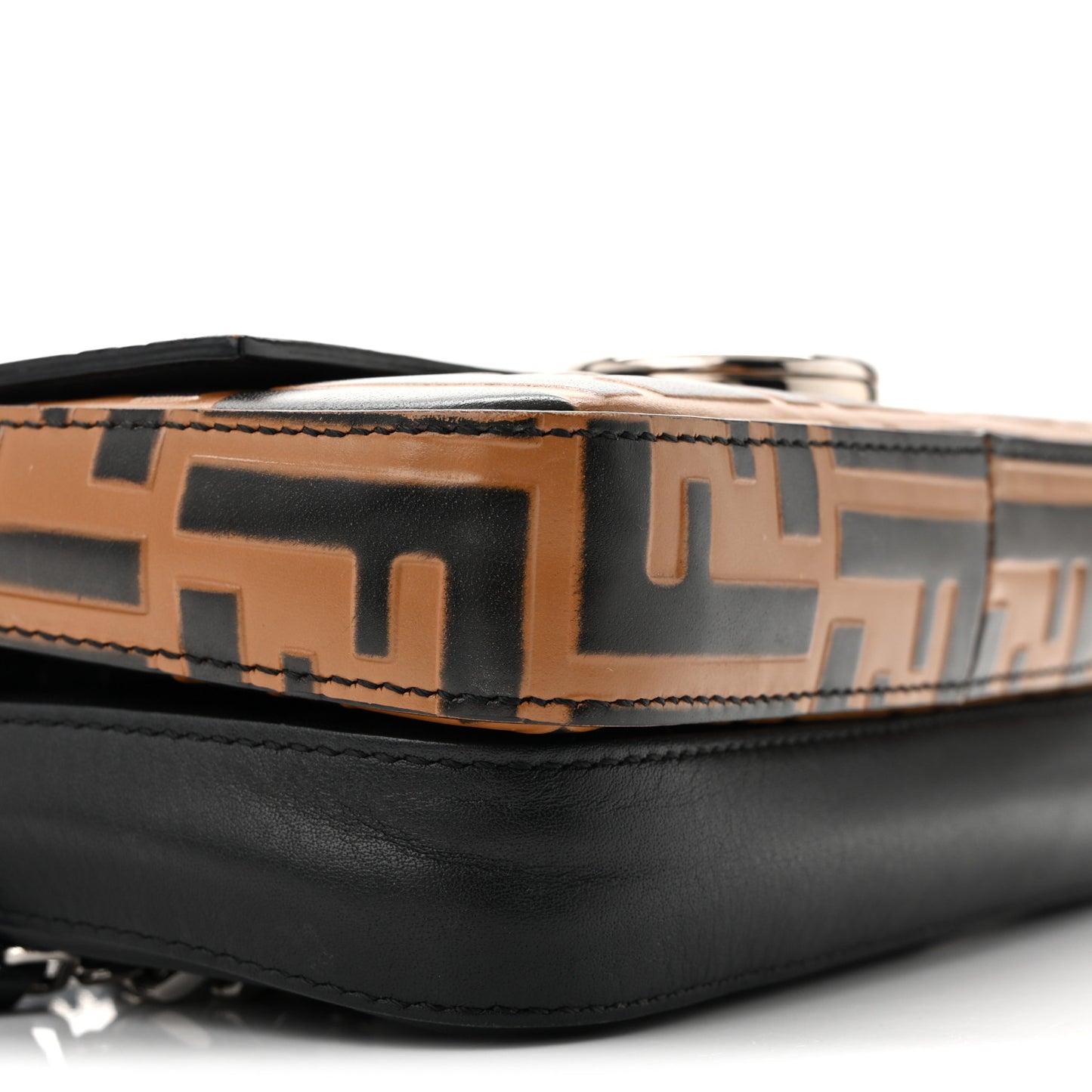 Vitello Dolce F is Fendi FF Embossed Micro Double Baguette Tobacco Black