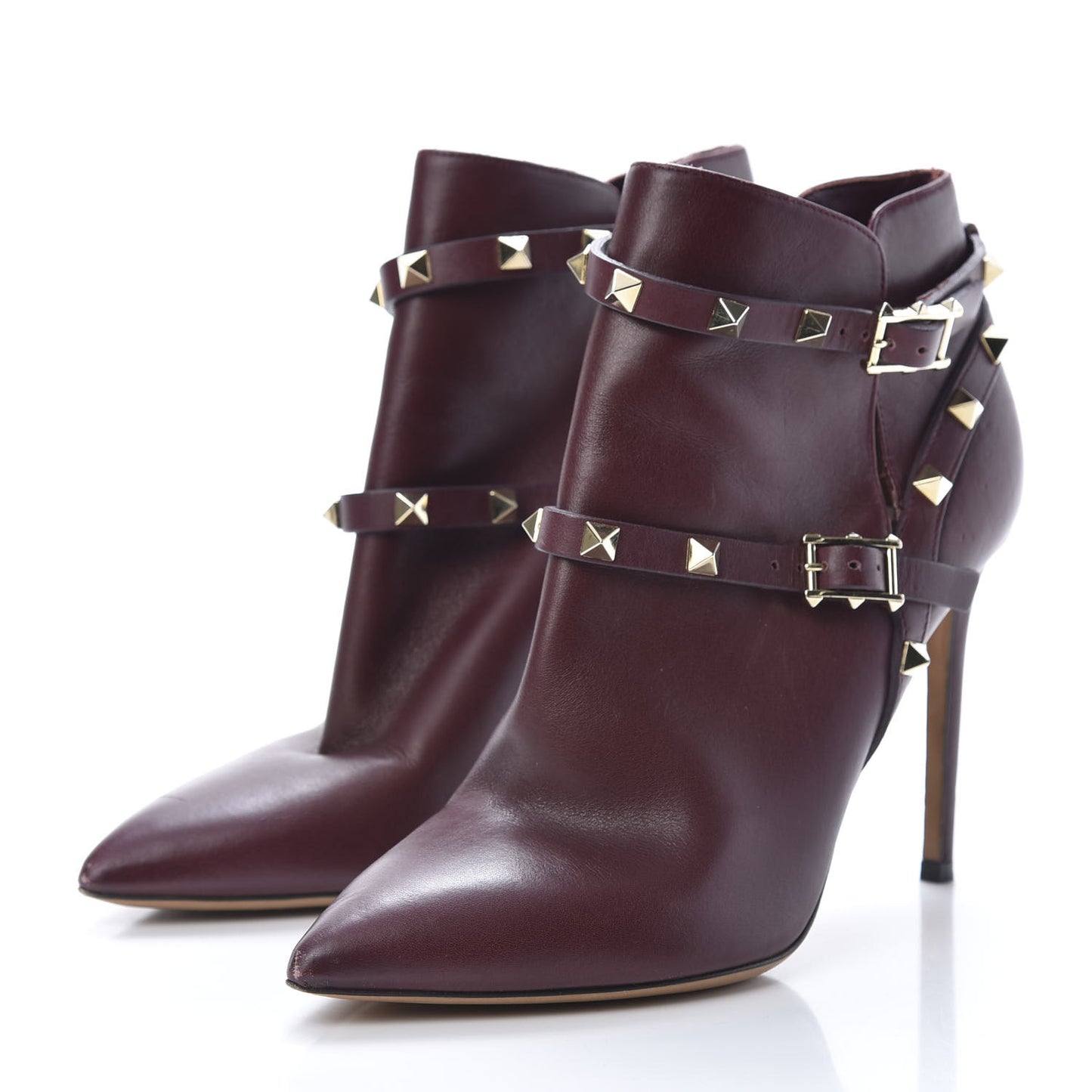 Calfskin Rockstud Double Buckle 100mm Ankle Boots 37.5 Rubin