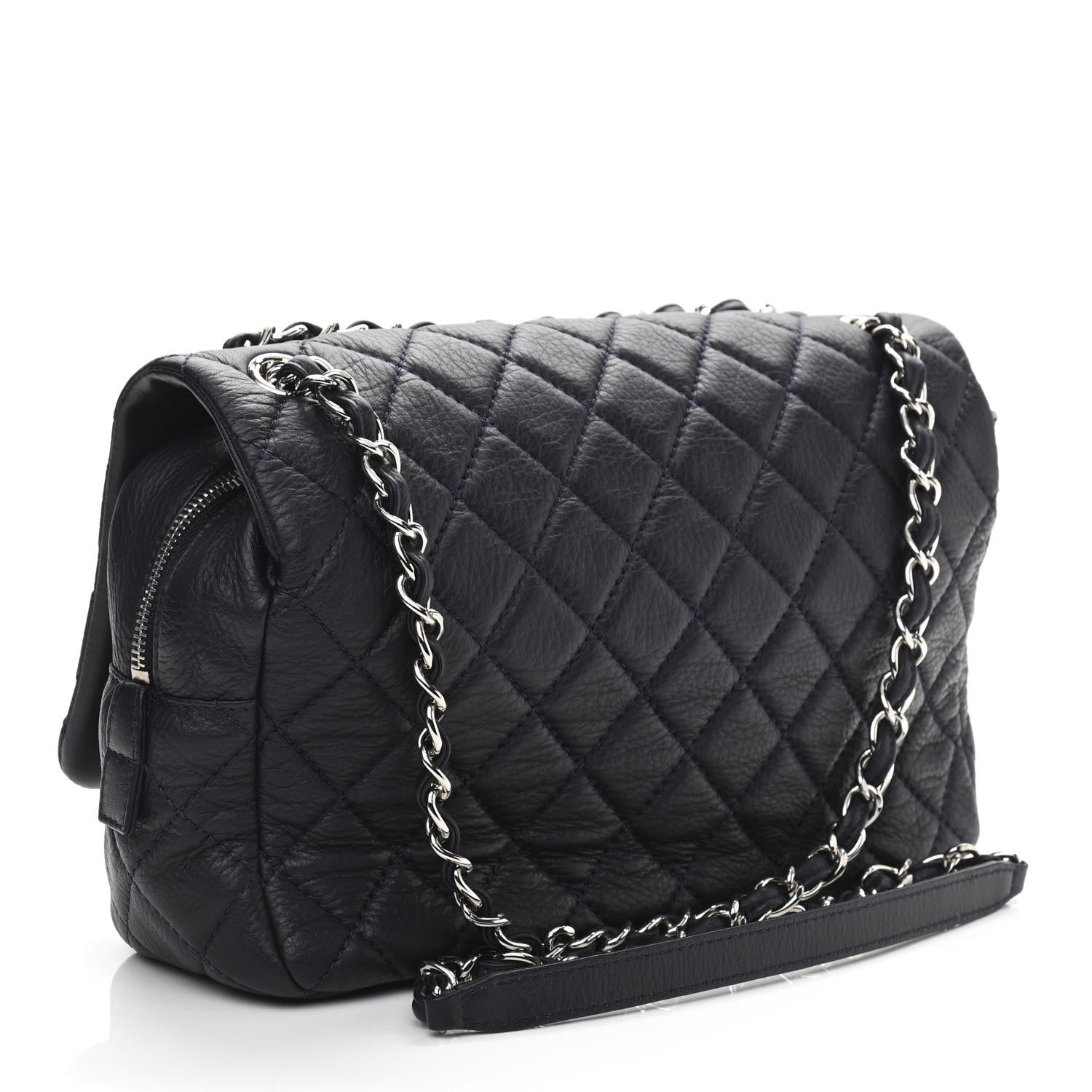 Chanel Deerskin Quilted Casual Journey Flap Dark Blue 3 of 11
