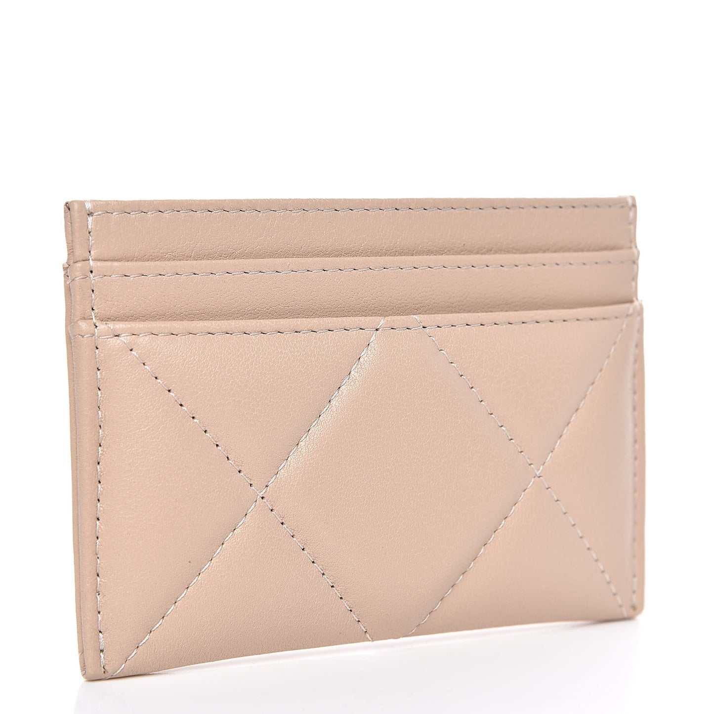 Shiny Goatskin Quilted Chanel 19 Card Holder Beige