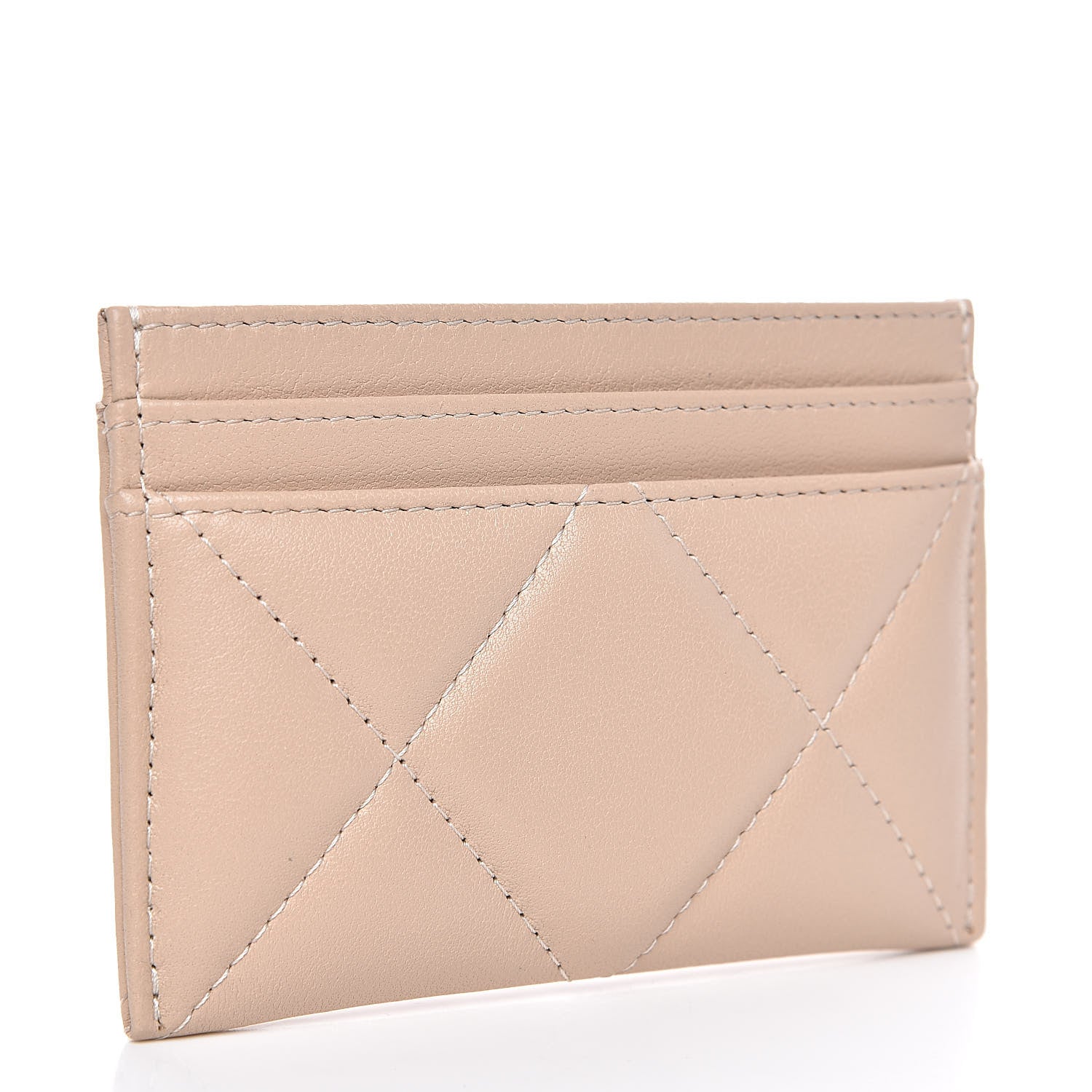 Chanel Shiny Goatskin Quilted Chanel 19 Card Holder Beige 3 of 10
