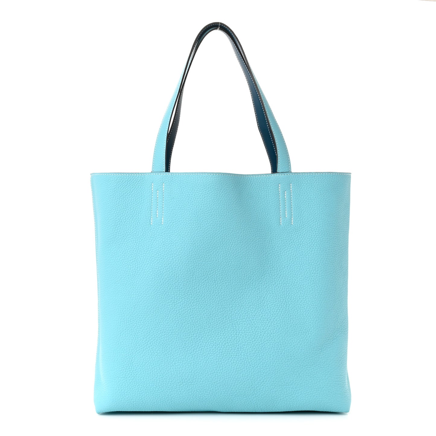 Veau Sikkim Taurillon Clemence Double Sens 36 Reversible Tote Colvert Bleu Atoll