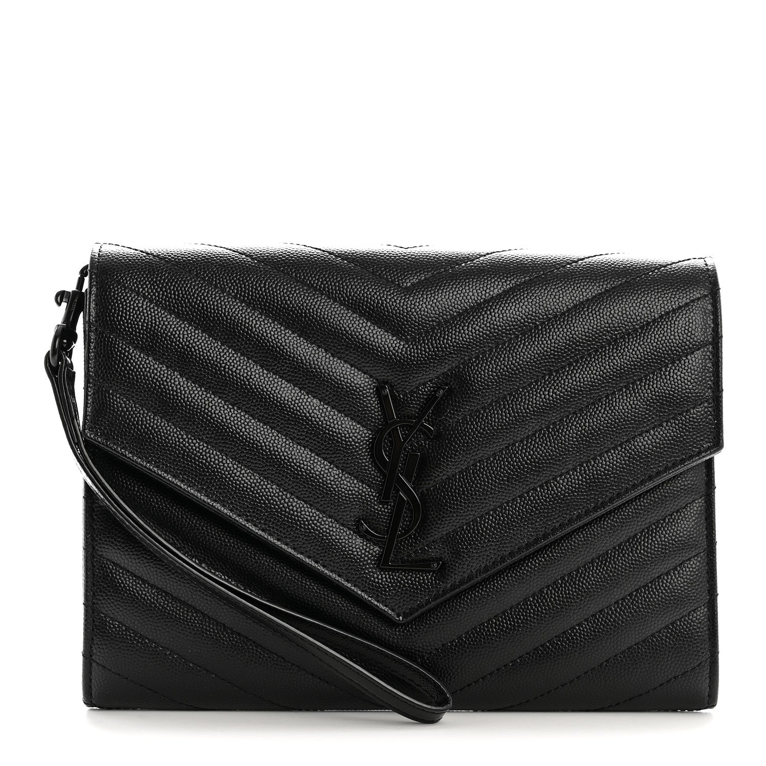 Saint Laurent Grain De Poudre Matelasse Chevron Monogram Monochrome Envelope Clutch Black 1 of 7