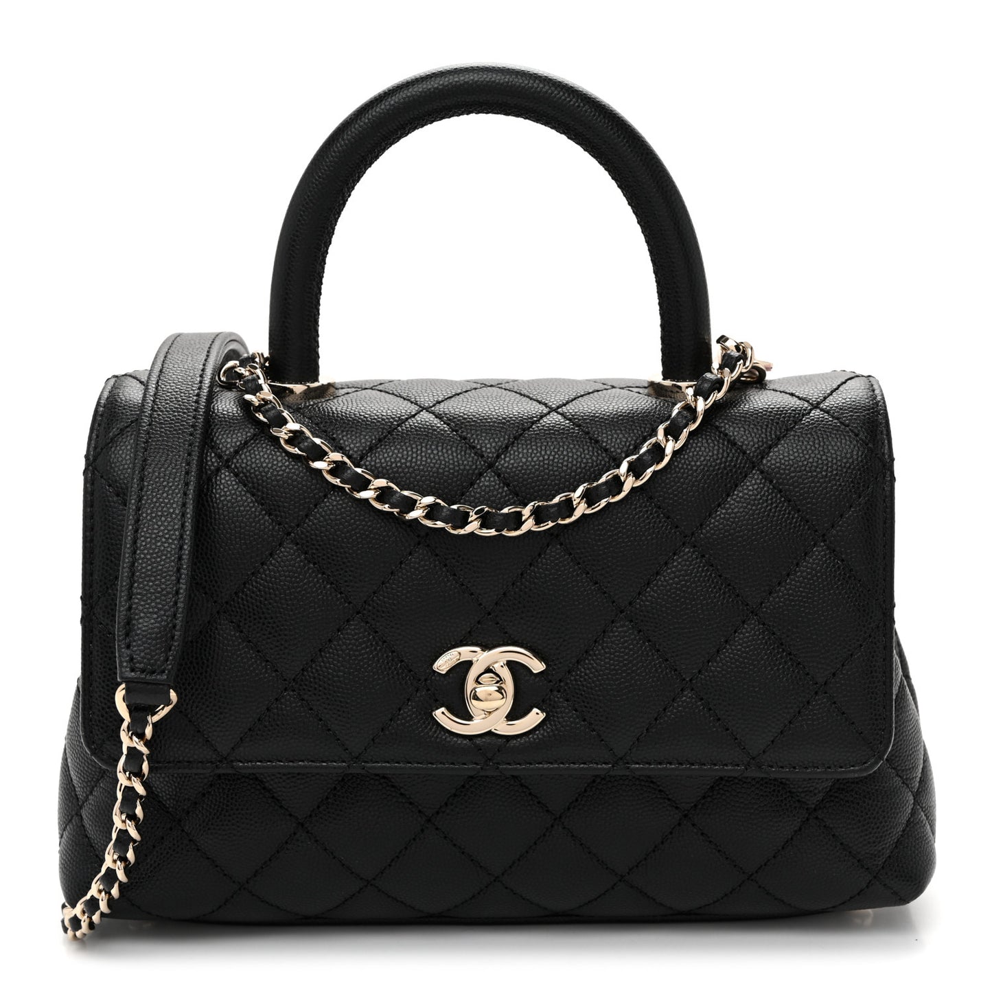 Caviar Quilted Mini Coco Handle Flap Black