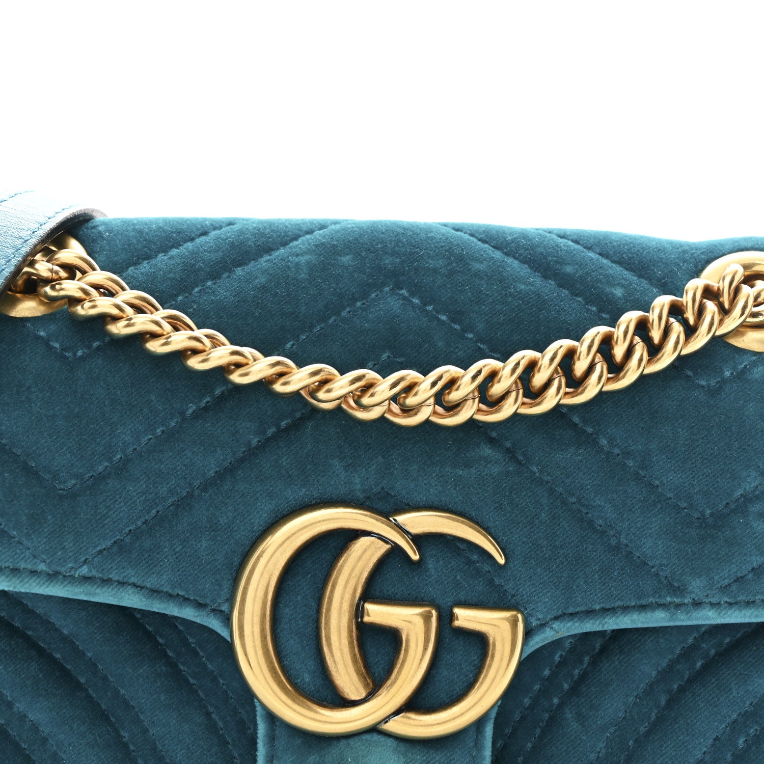 Gucci Velvet Matelasse Mini GG Marmont Shoulder Bag Pavone Cyan 8 of 10