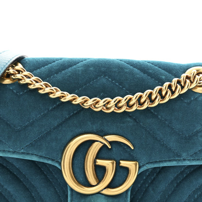 Gucci Velvet Matelasse Mini GG Marmont Shoulder Bag Pavone Cyan 8 of 10