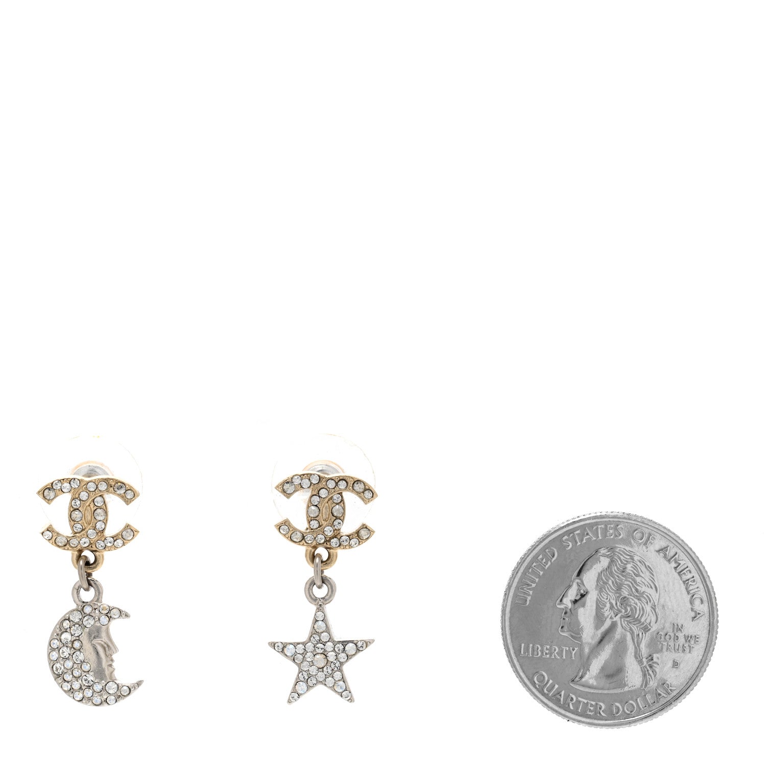Chanel Ruthenium Crystal CC Star Moon Earrings Grey Gold 2 of 4