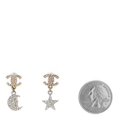 Chanel Ruthenium Crystal CC Star Moon Earrings Grey Gold 2 of 4