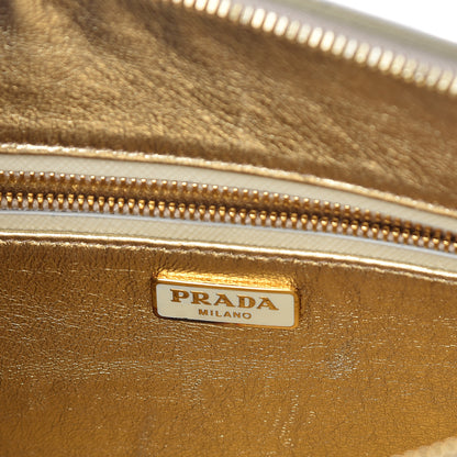 Prada Saffiano Vernice Studded Clutch Talco 6 of 10