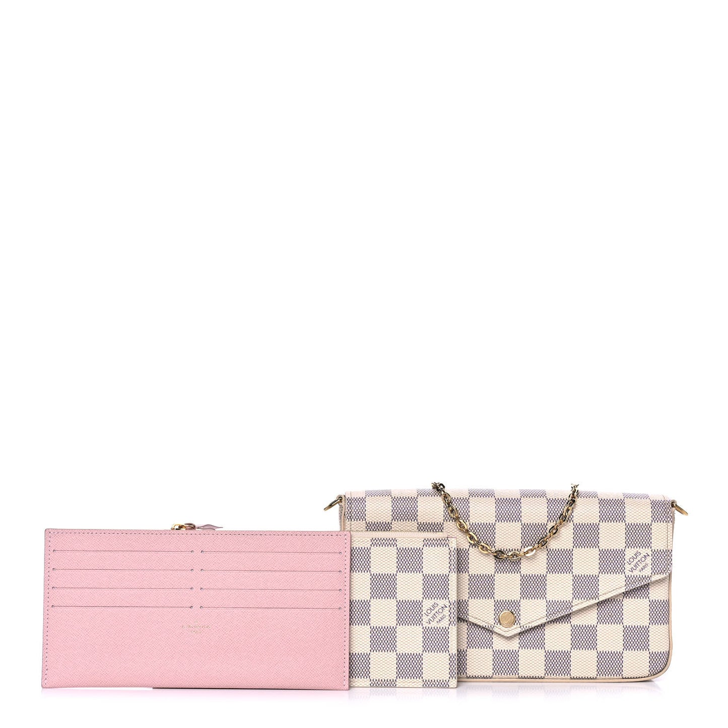 Damier Azur Pochette Felicie Chain Wallet Rose Ballerine