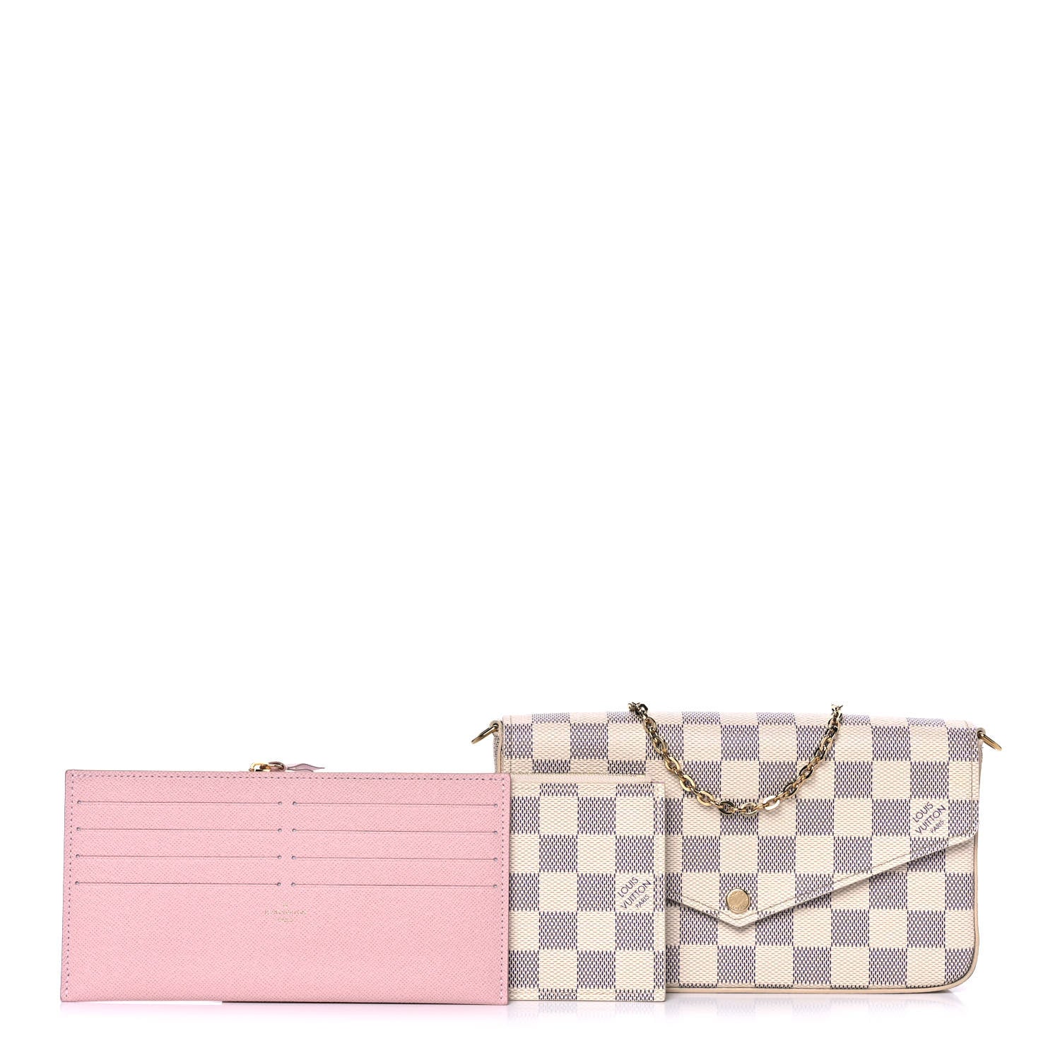 Louis Vuitton Damier Azur Pochette Felicie Chain Wallet Rose Ballerine 2 of 16