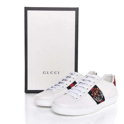 Gucci Calfskin Web Studded Feline Ace Sneakers 37 White 9 of 9