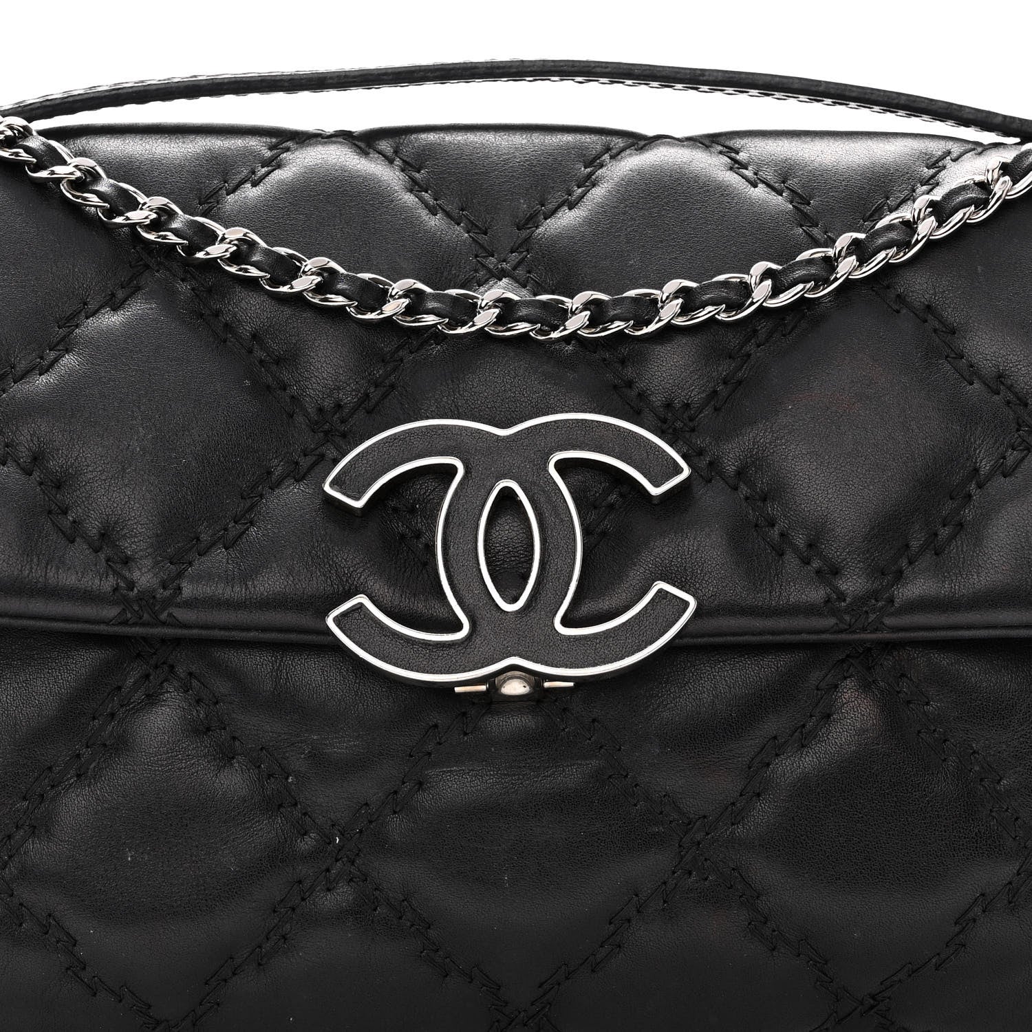 Chanel Calfskin Quilted Double Stitch Hamptons Clutch with Chain Black 8 of 10
