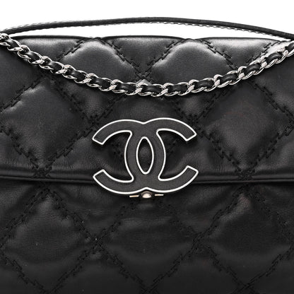 Chanel Calfskin Quilted Double Stitch Hamptons Clutch with Chain Black 8 of 10