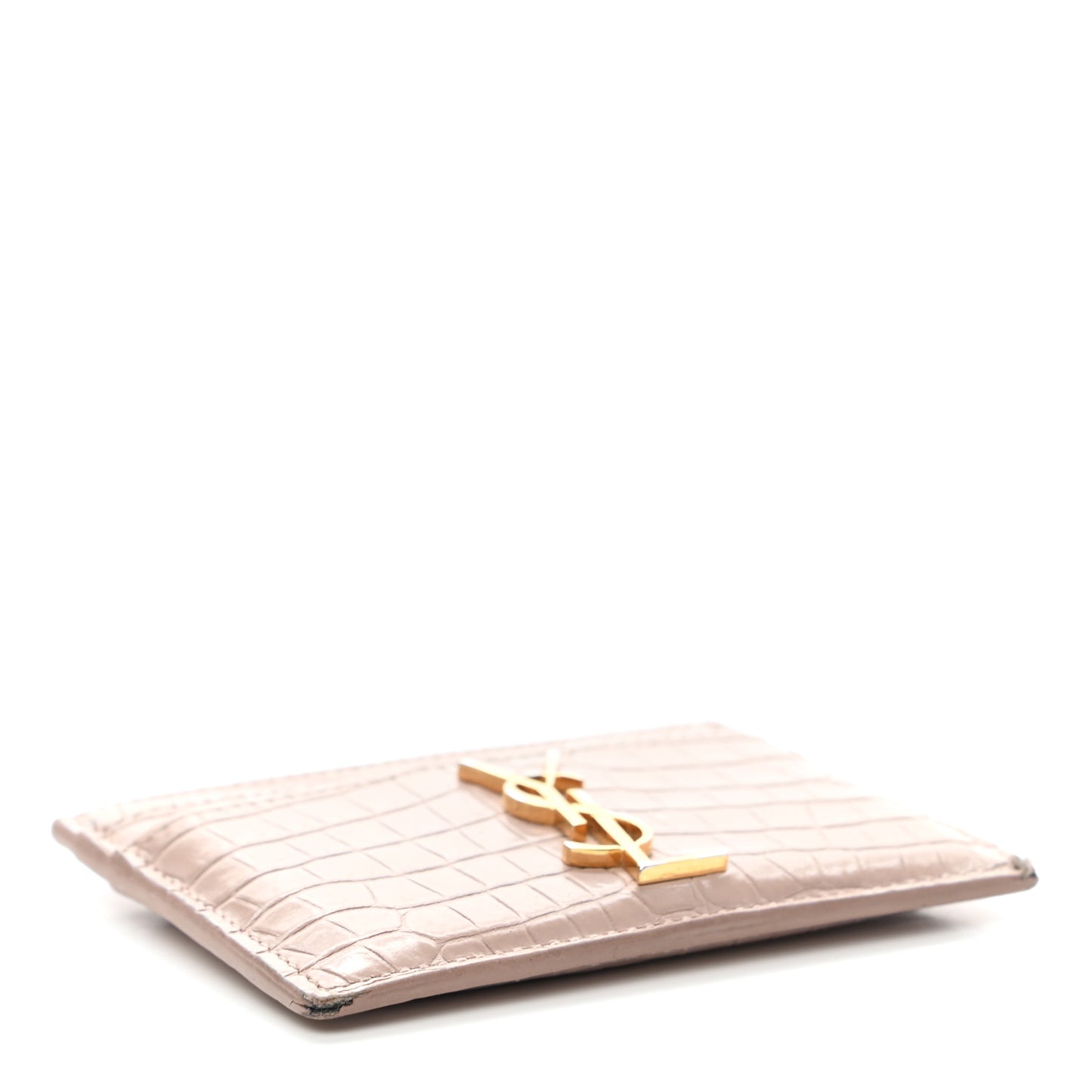 Calfskin Crocodile Embossed Monogram Card Case Rose Antic