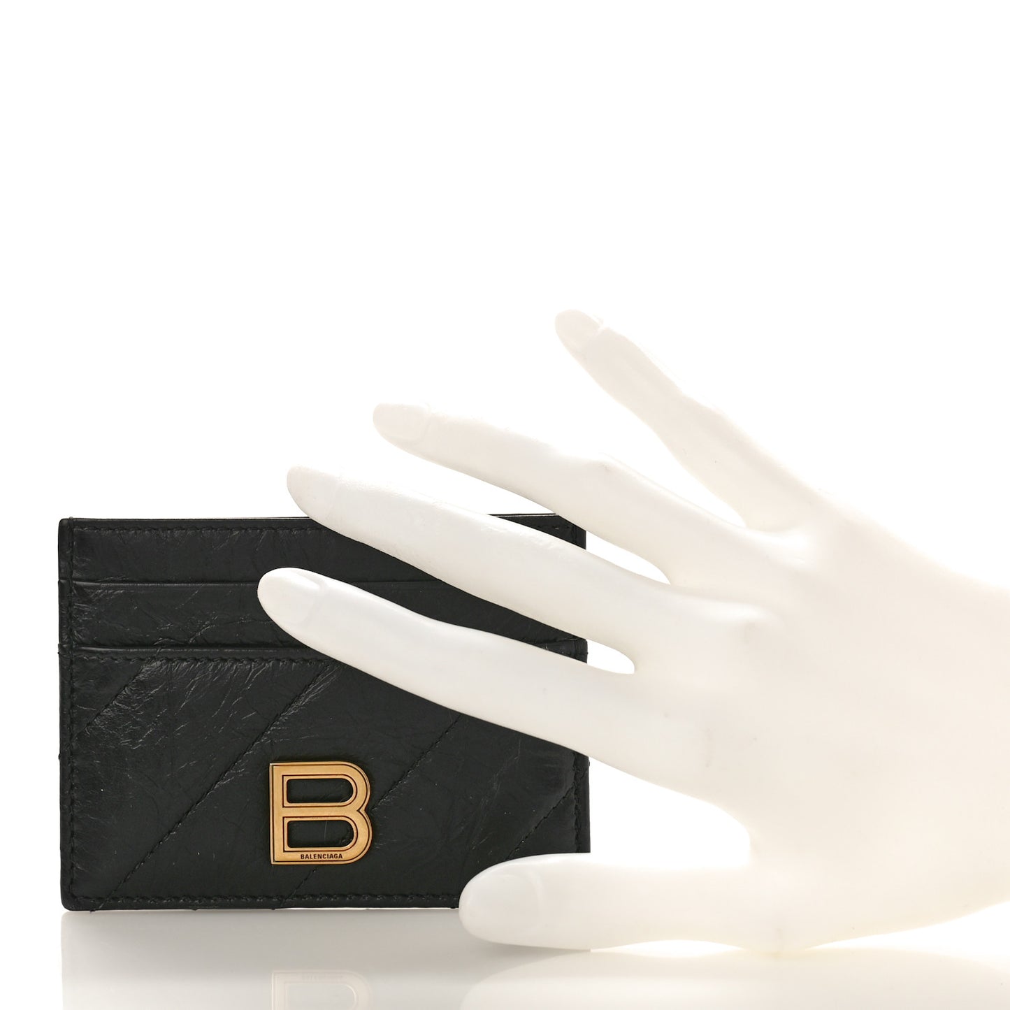 Crushed Calfskin Quilted Crush Card Holder Black