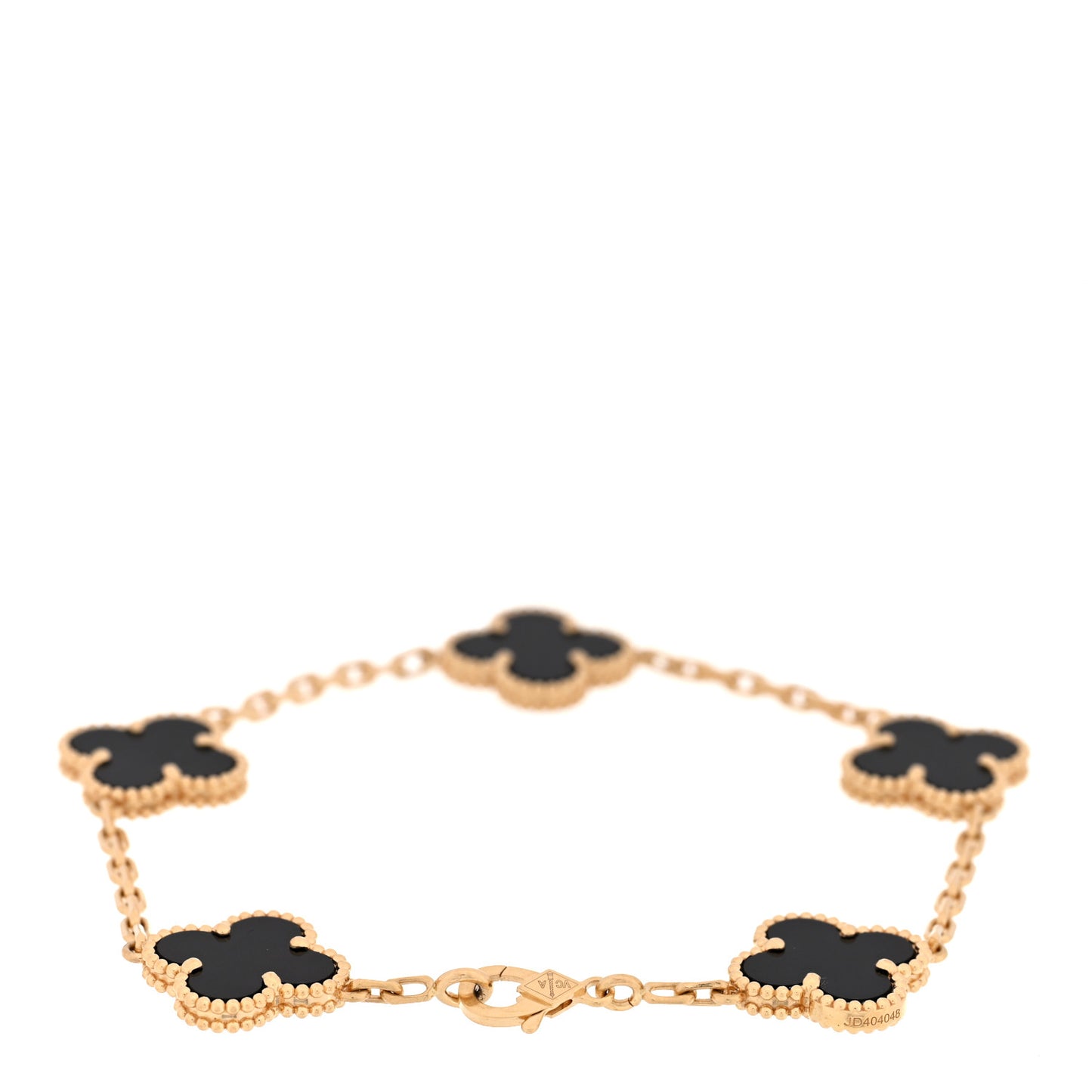 18K Yellow Gold Black Onyx 5 Motifs Vintage Alhambra Bracelet