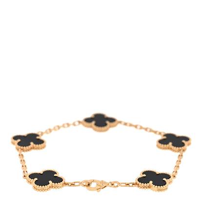 Van Cleef & Arpels 18K Yellow Gold Black Onyx 5 Motifs Vintage Alhambra Bracelet 2 of 4