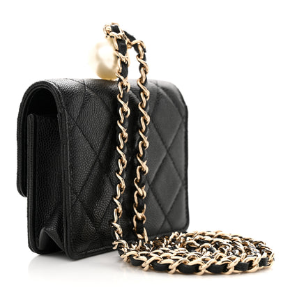 Chanel Caviar Quilted Mini Pearl On Top Coin Purse With Chain Black 3 of 11